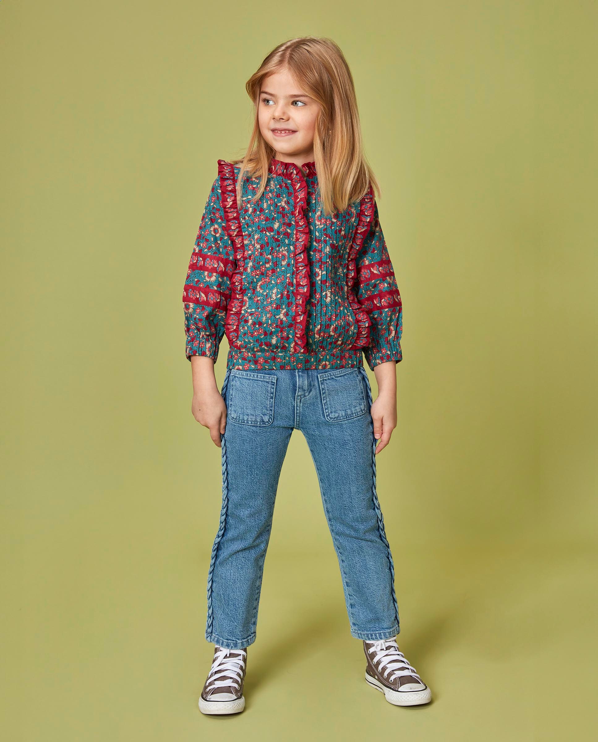 Camisa Infantil de Flores Azul Royal-6