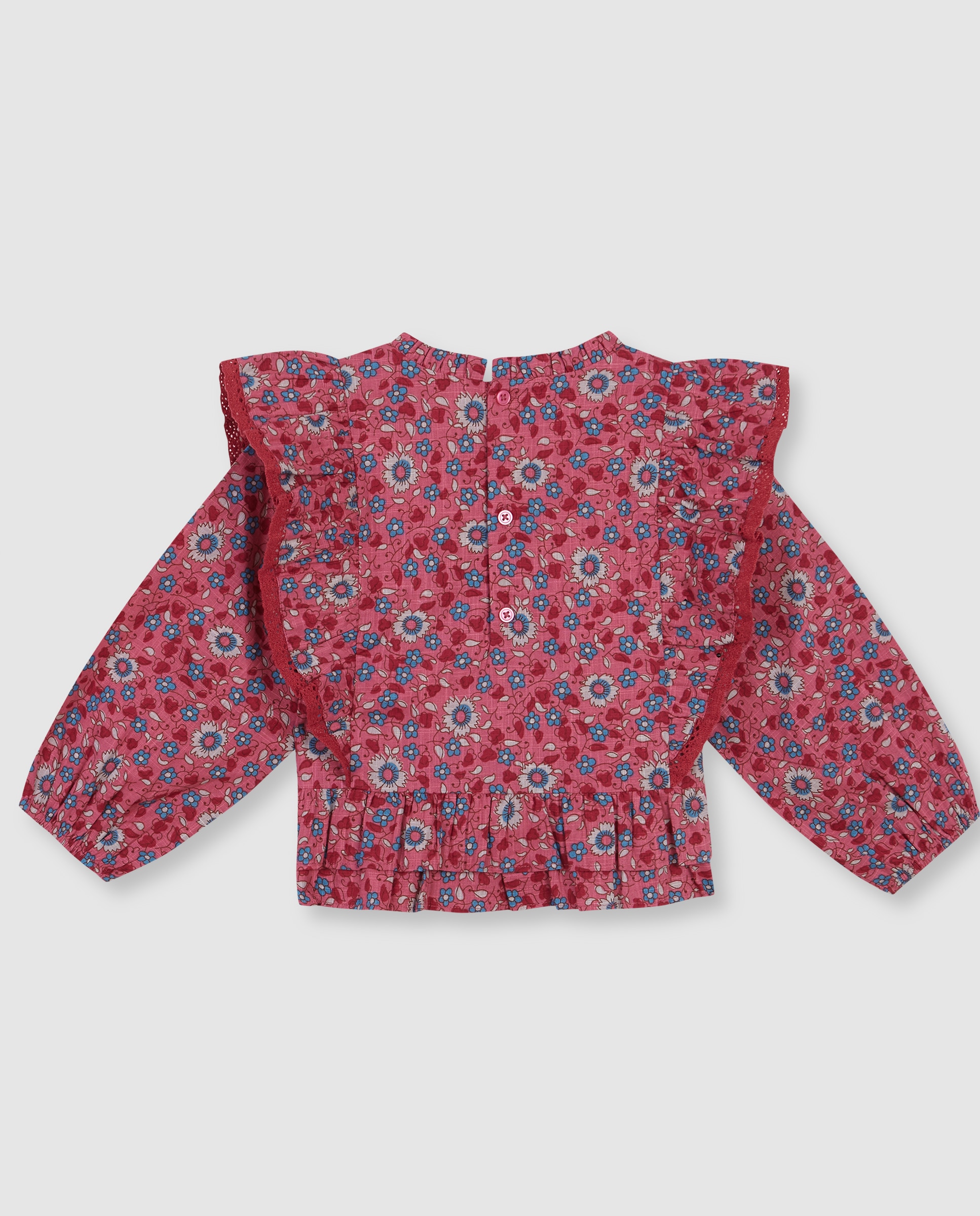 Camisa Infantil Estampada de Flores com Tiras Gocco Coral-2