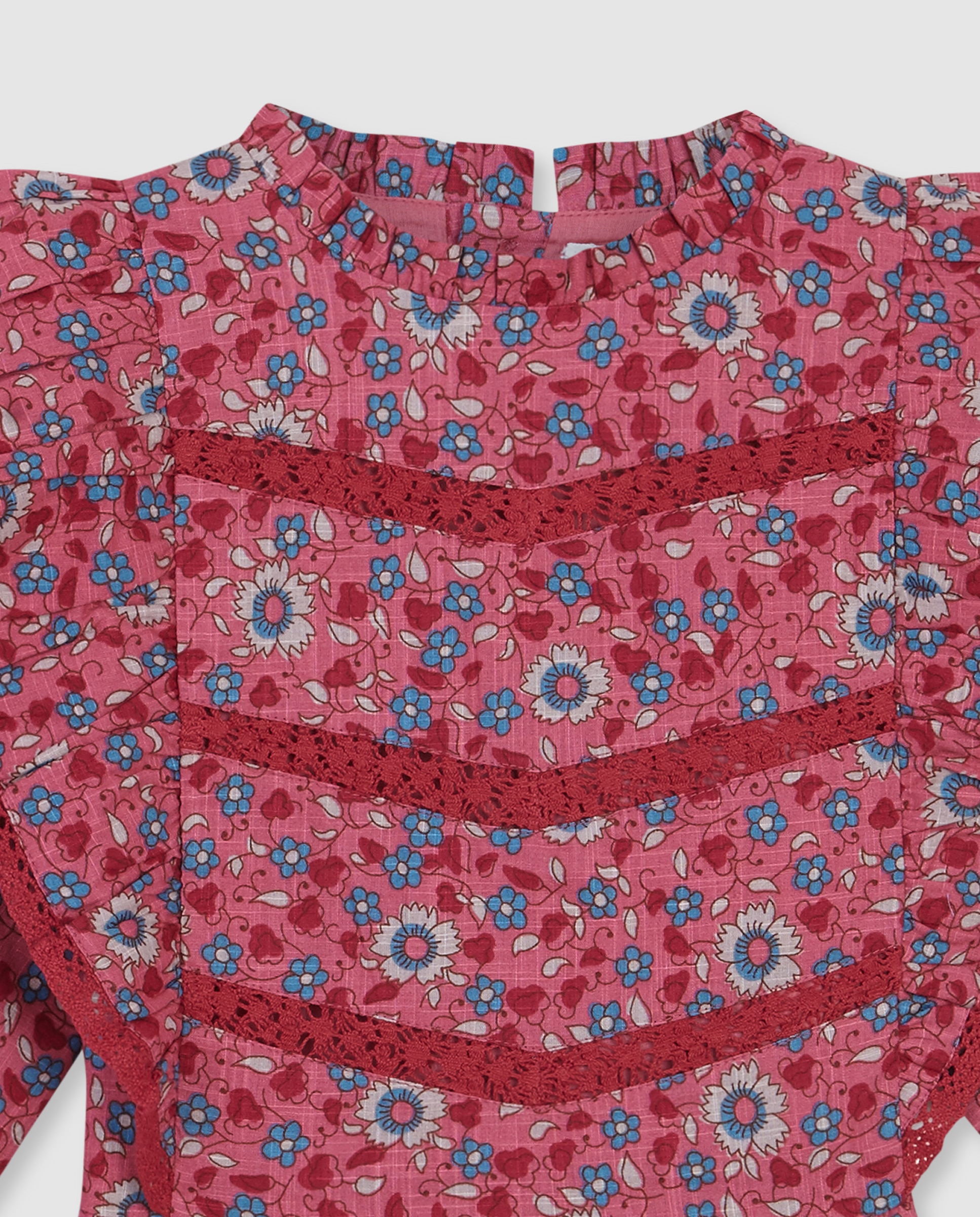 Camisa Infantil Estampada de Flores com Tiras Gocco Coral-3