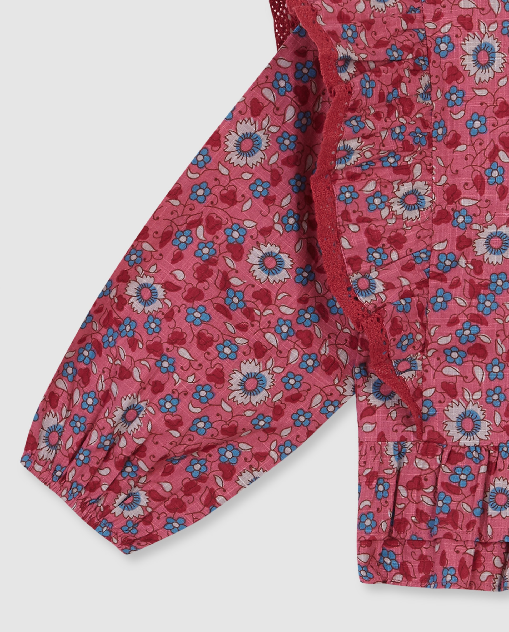 Camisa Infantil Estampada de Flores com Tiras Gocco Coral-4