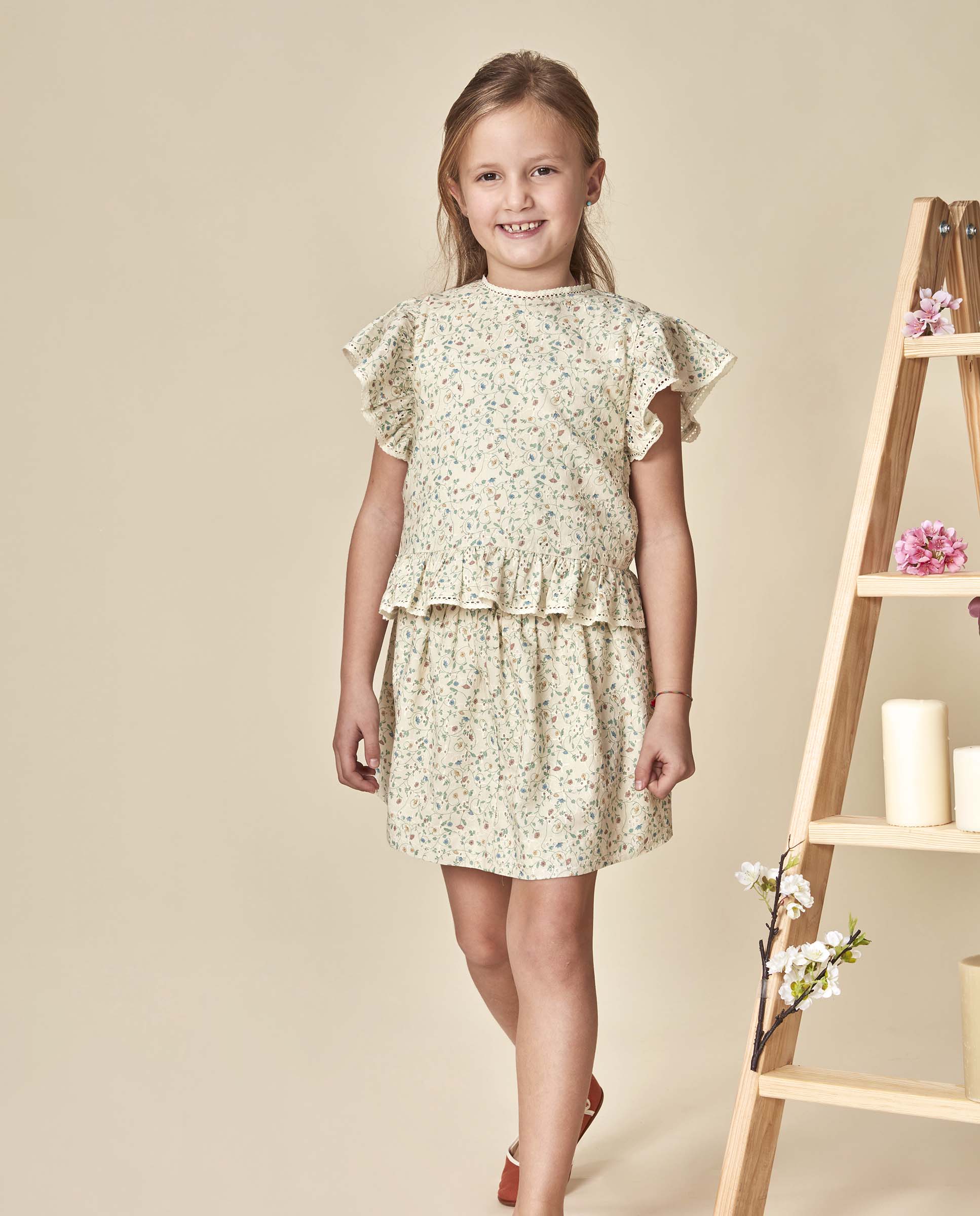 Saia Infantil Estampada Bege-2