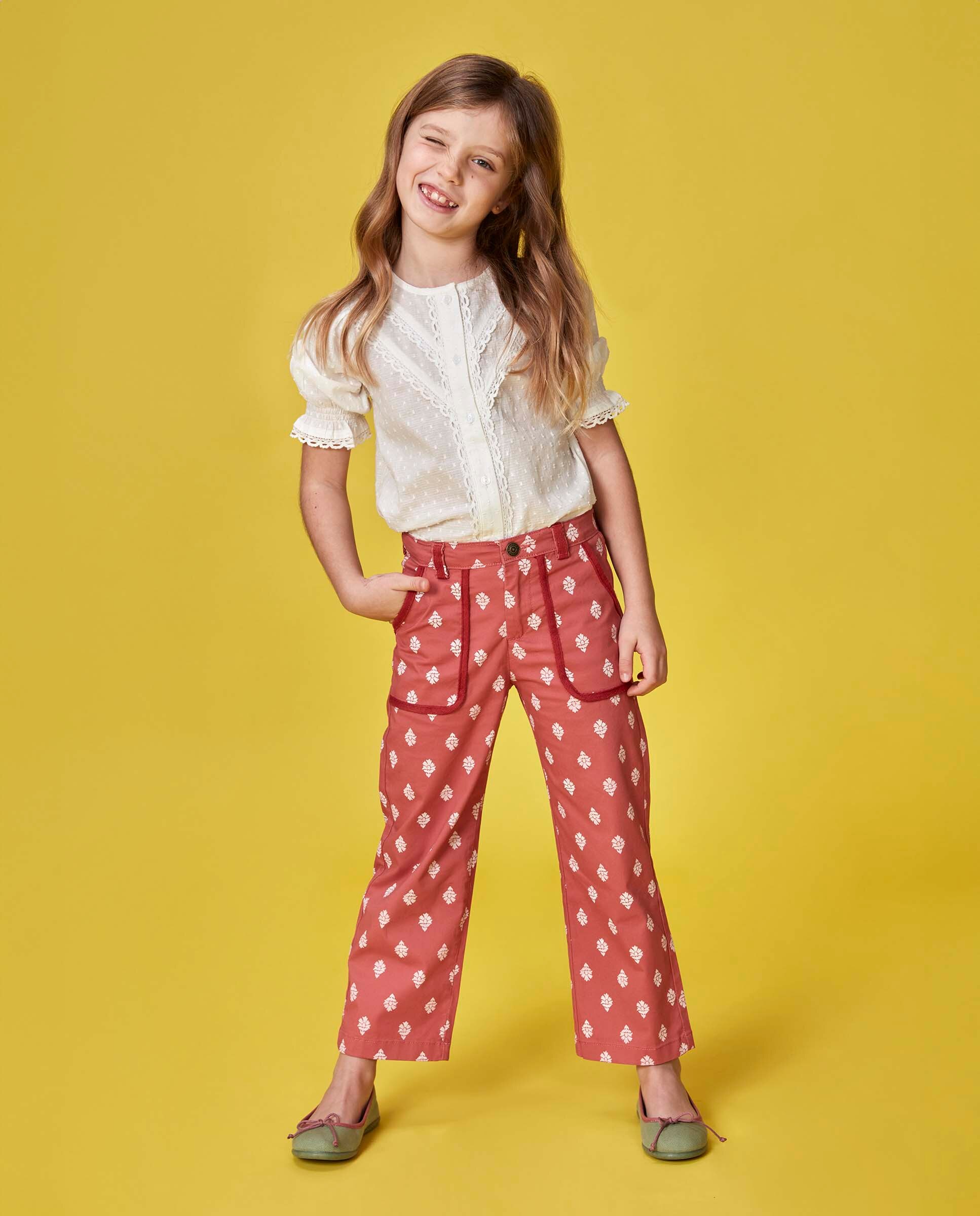 Jeans Compridos Infantil com Estampado Artesanal Rosa-5