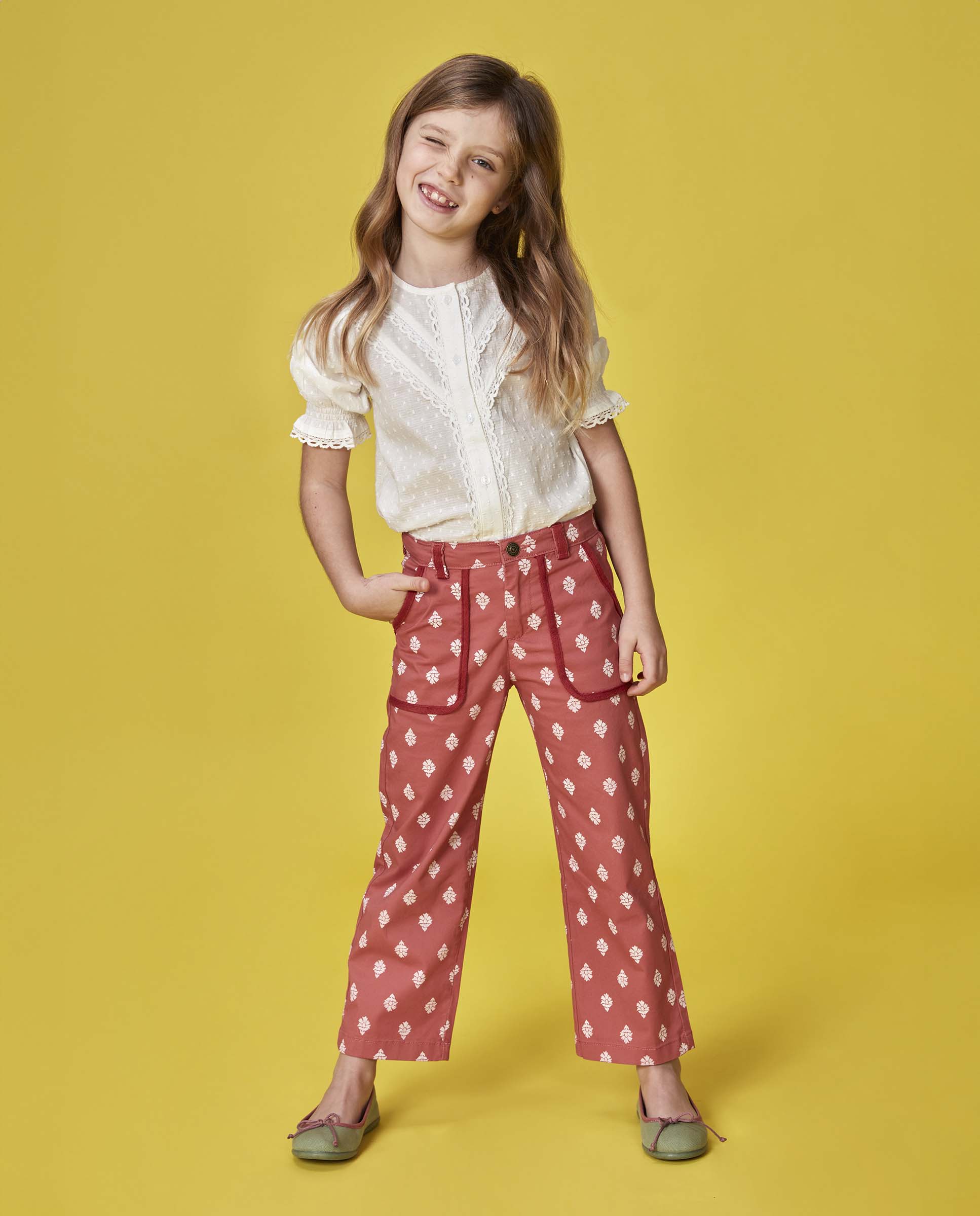 Jeans Compridos Infantil com Estampado Artesanal Gocco Rosa-5