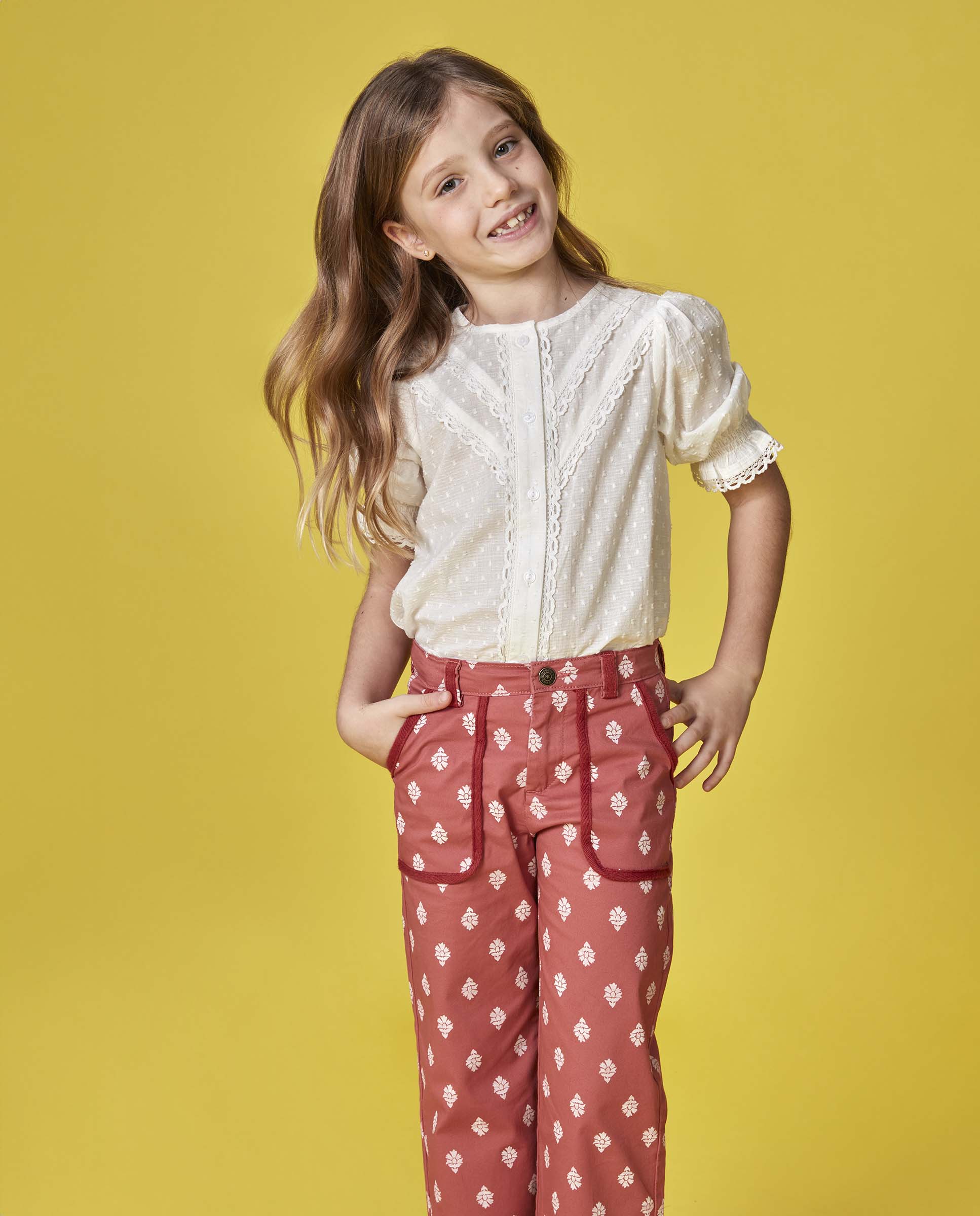 Jeans Compridos Infantil com Estampado Artesanal Gocco Rosa-6