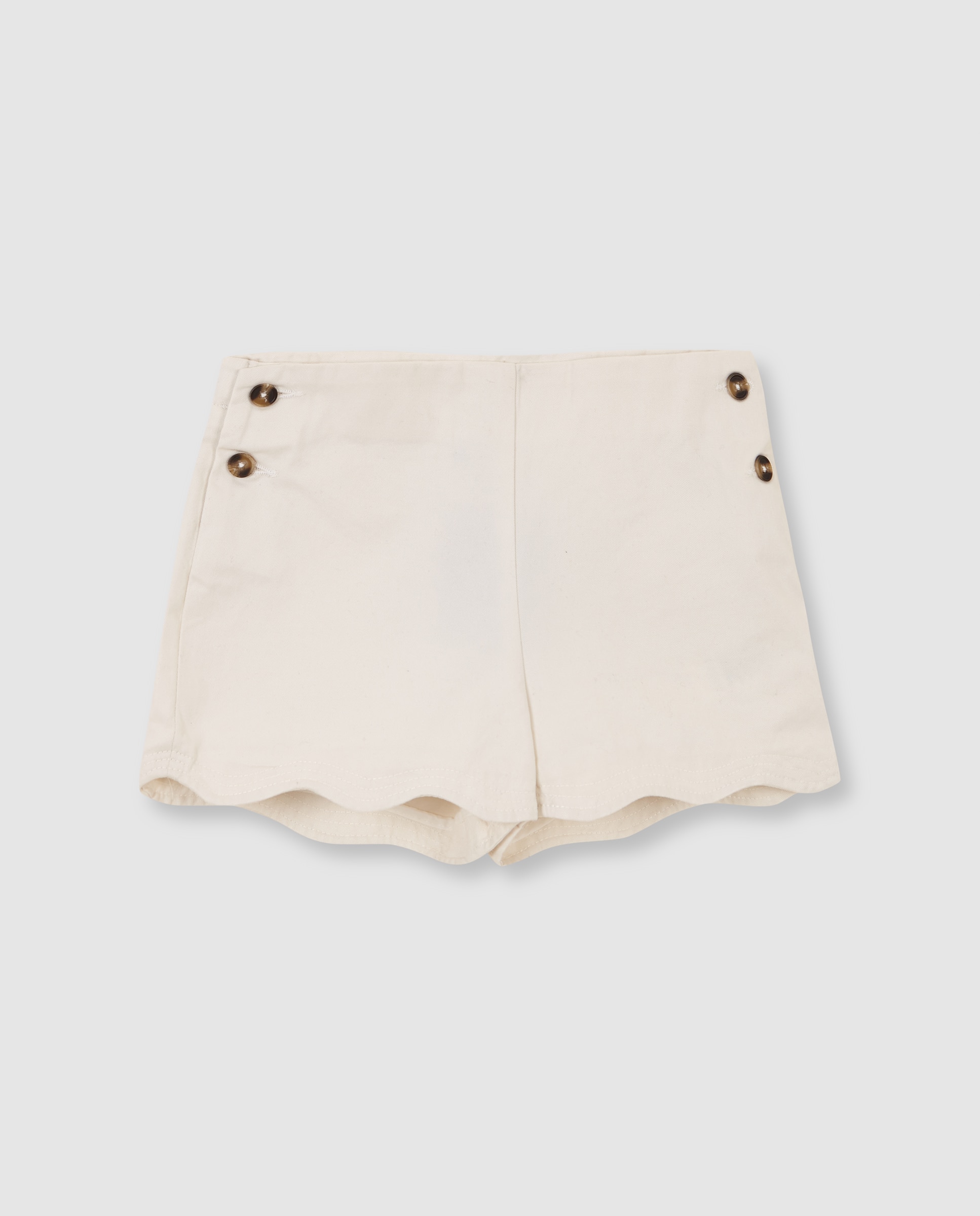 Calças Curtas Infantil com Rebordo Ondulado Branco-marfim-3