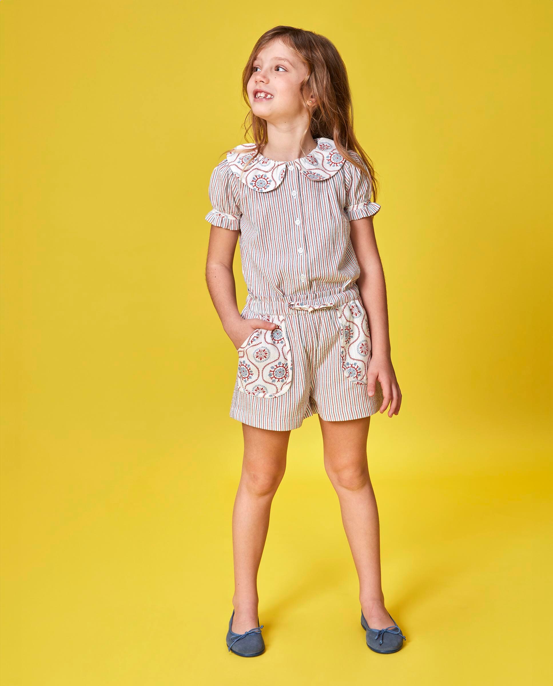 Saia-calça Infantil com Tecidos em Contraste Branco-marfim-5