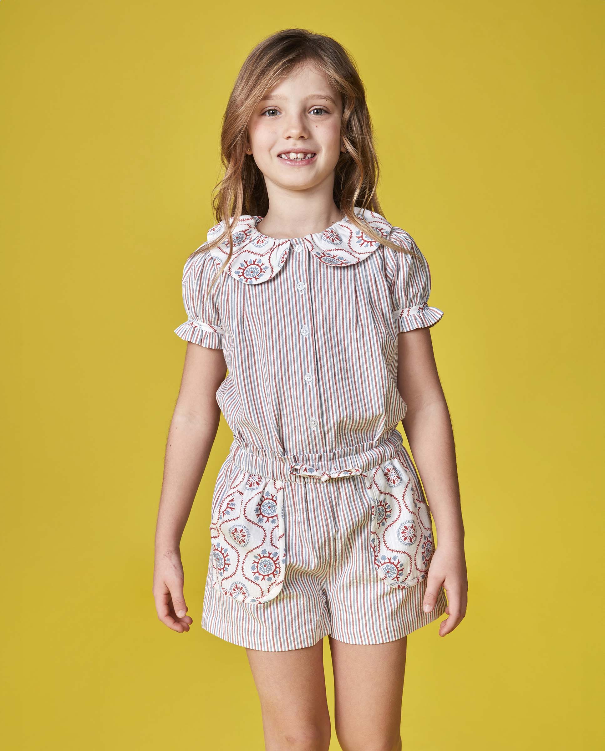 Saia-calça Infantil com Tecidos em Contraste Branco-marfim-6