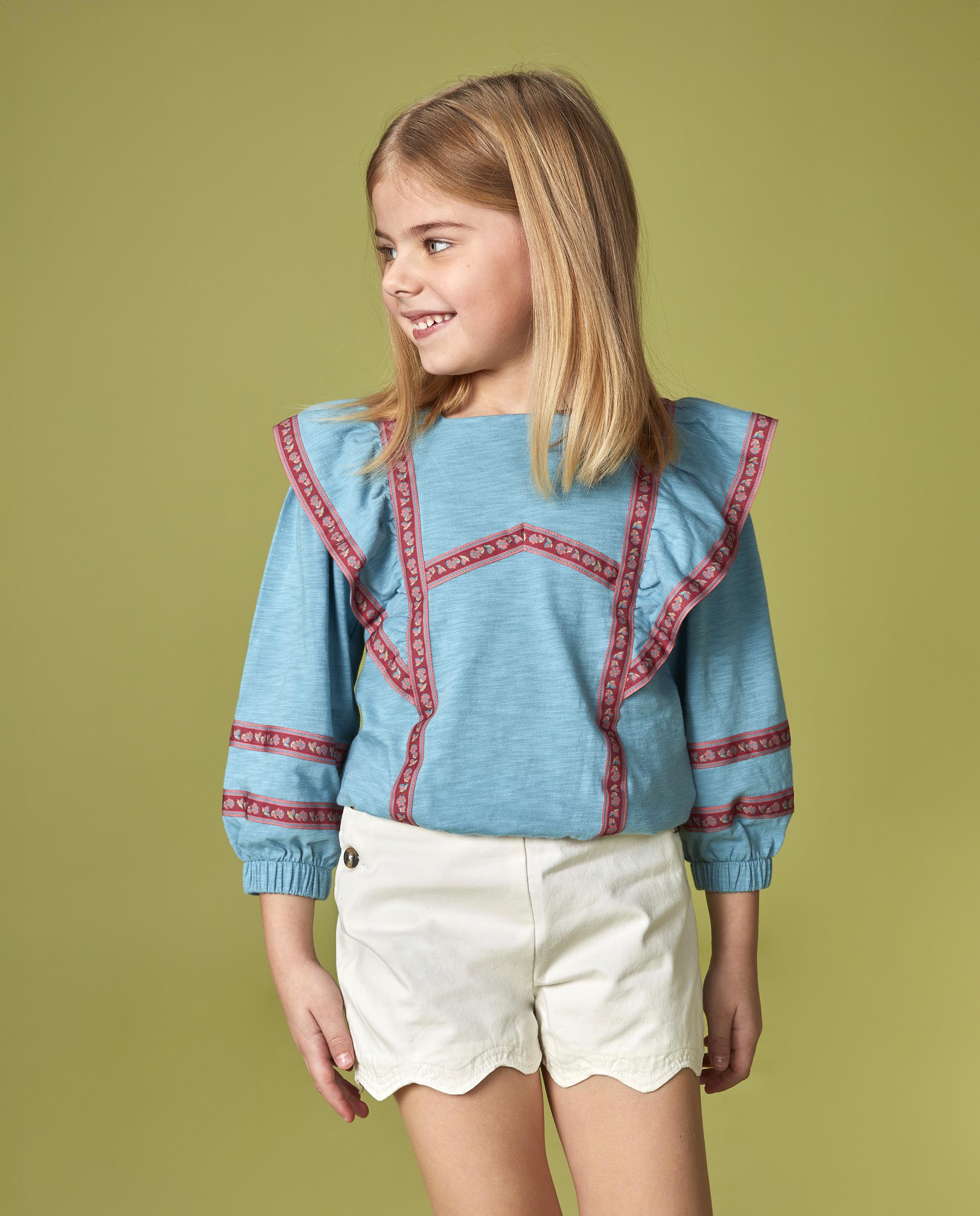 T-shirt Infantil com Vivos em Contraste Gocco Azul-5