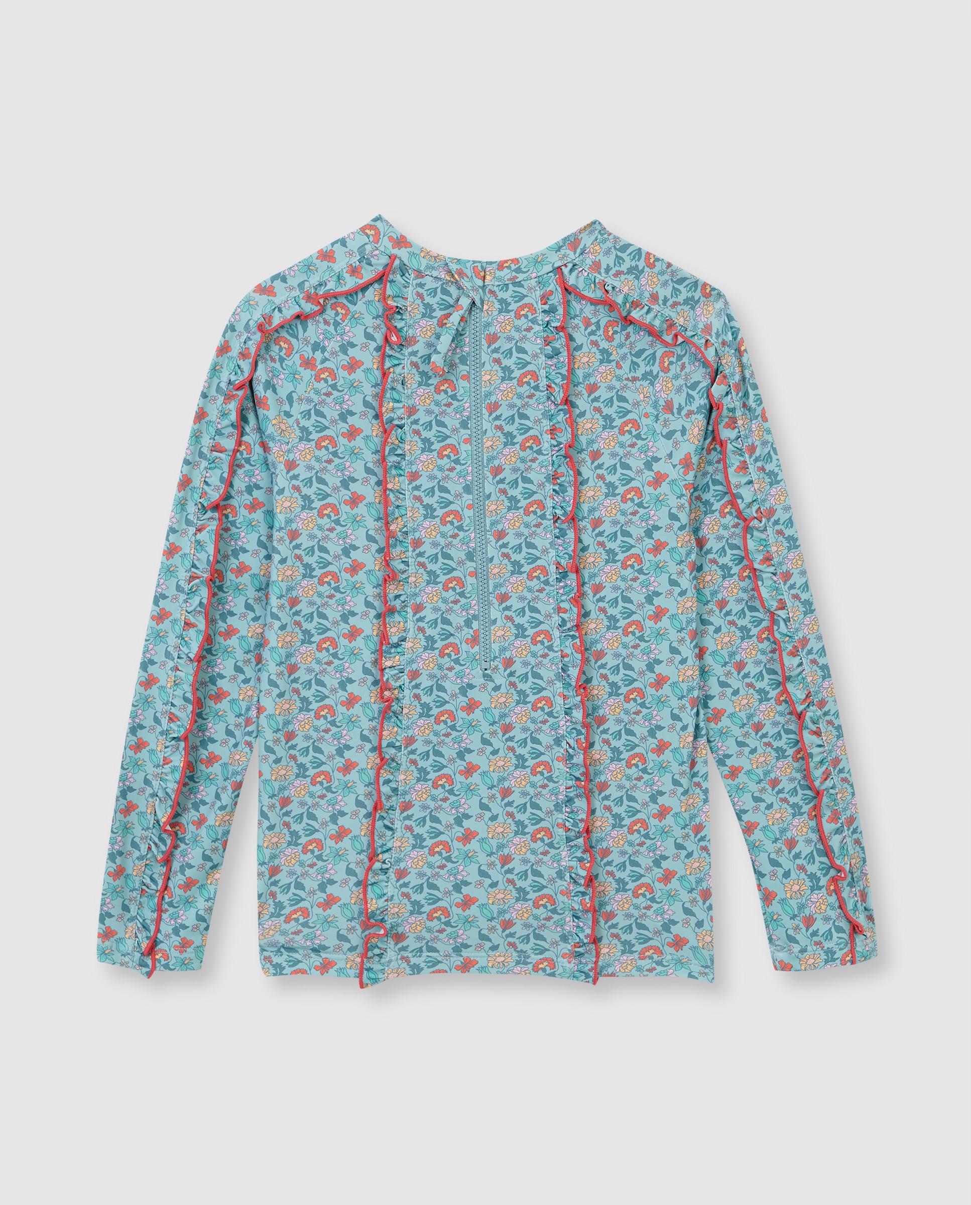 T-shirt de Banho Infantil com Proteção Solar e Estampado de Flores Turquesa-2