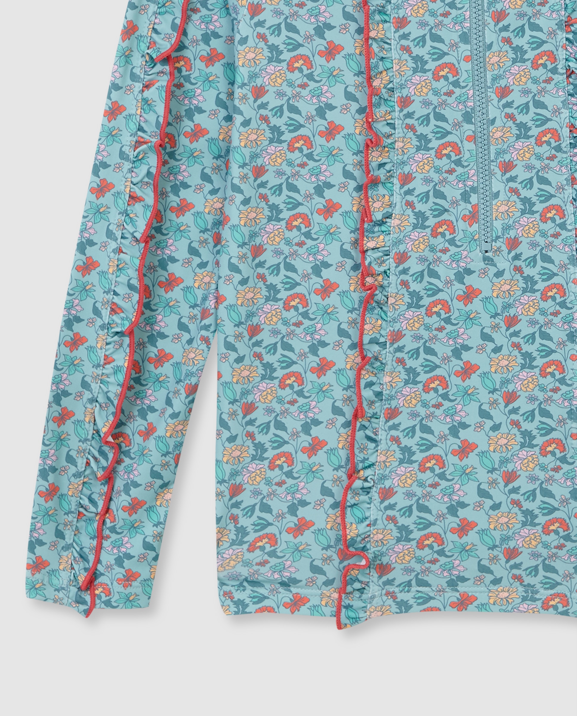 T-shirt de Banho Infantil com Proteção Solar e Estampado de Flores Turquesa-4