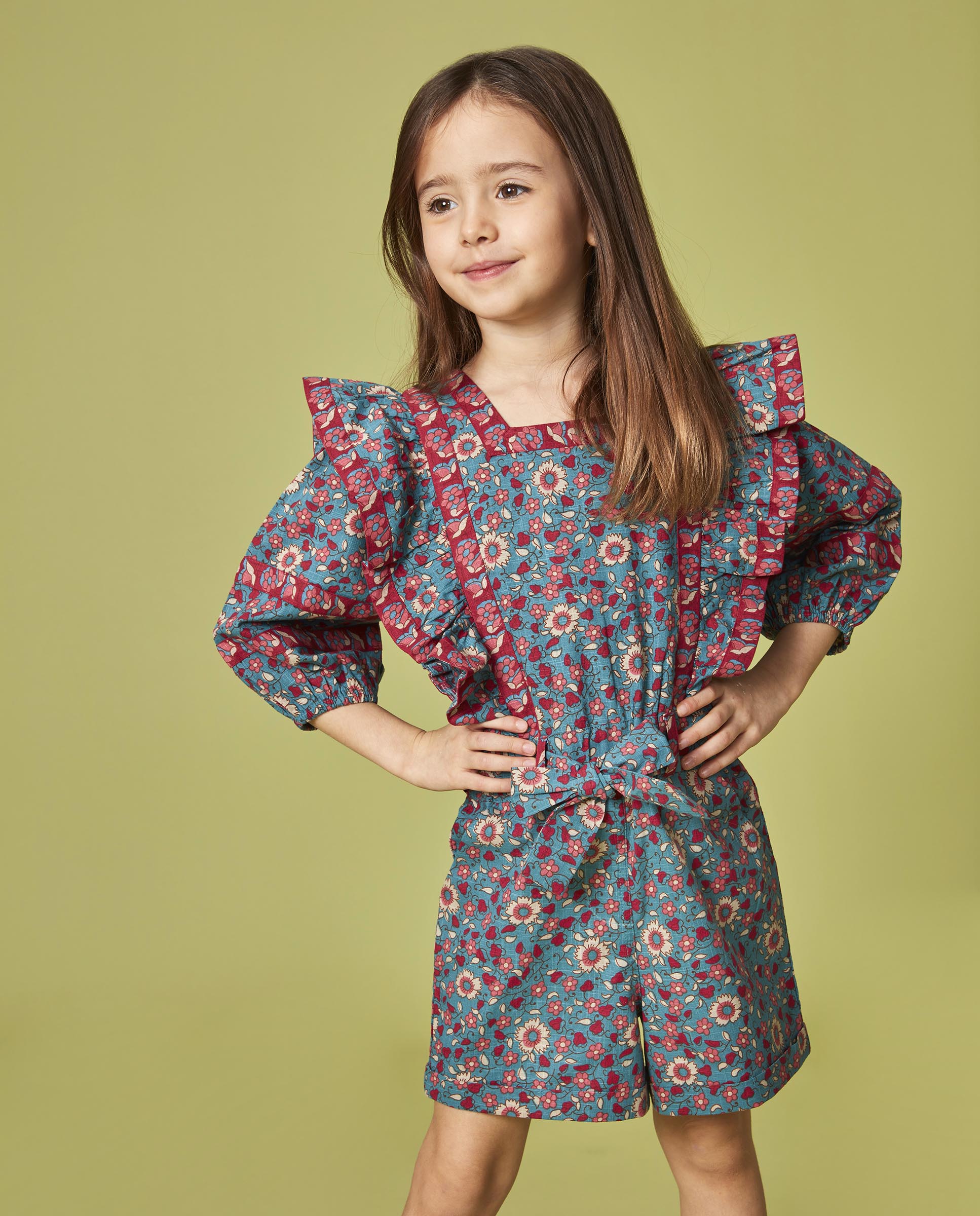 Macacão Infantil de Estampado com Vivos em Contraste Azul Royal-5