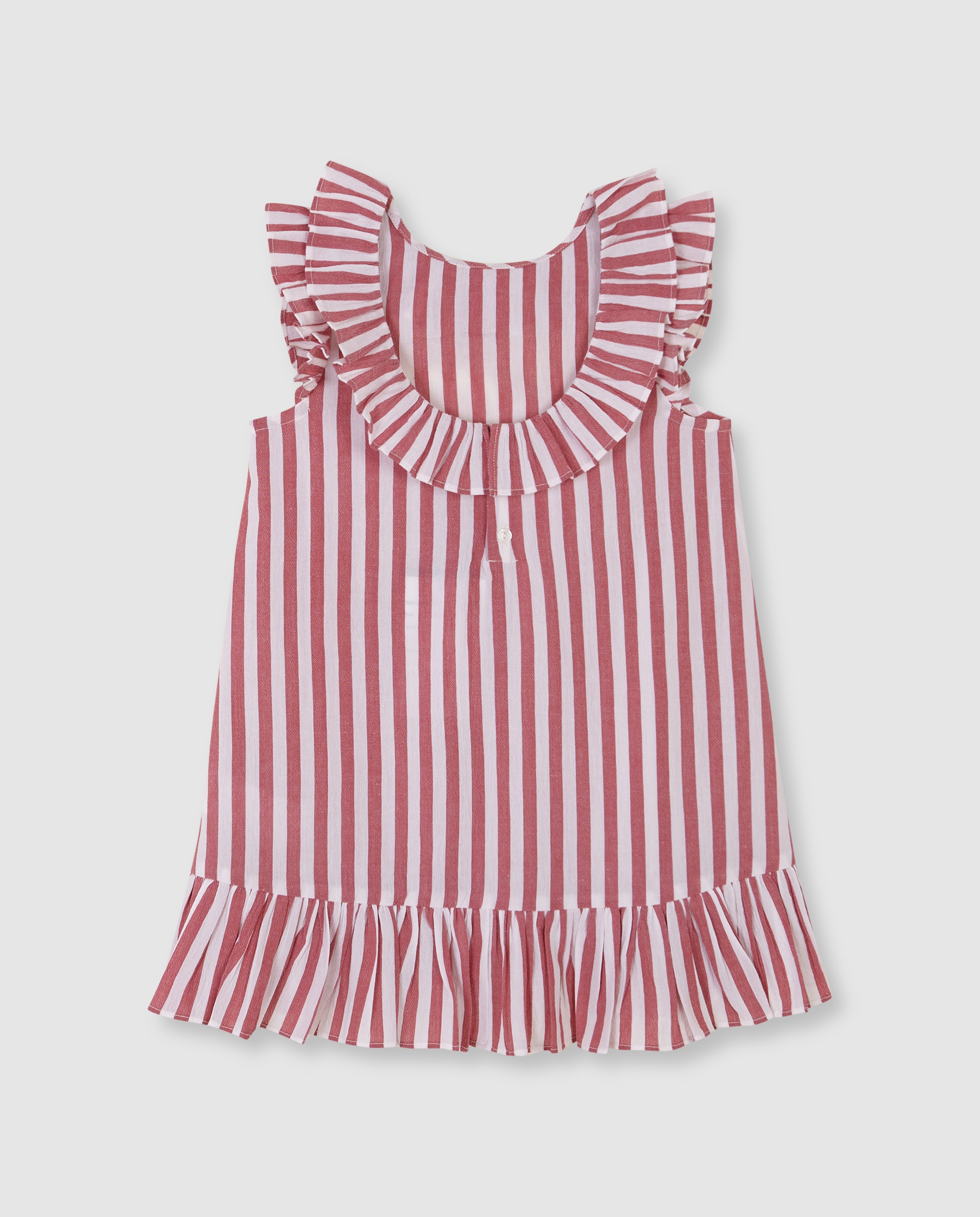 Vestido Infantil em Bambula Às Riscas Gocco Branco-2