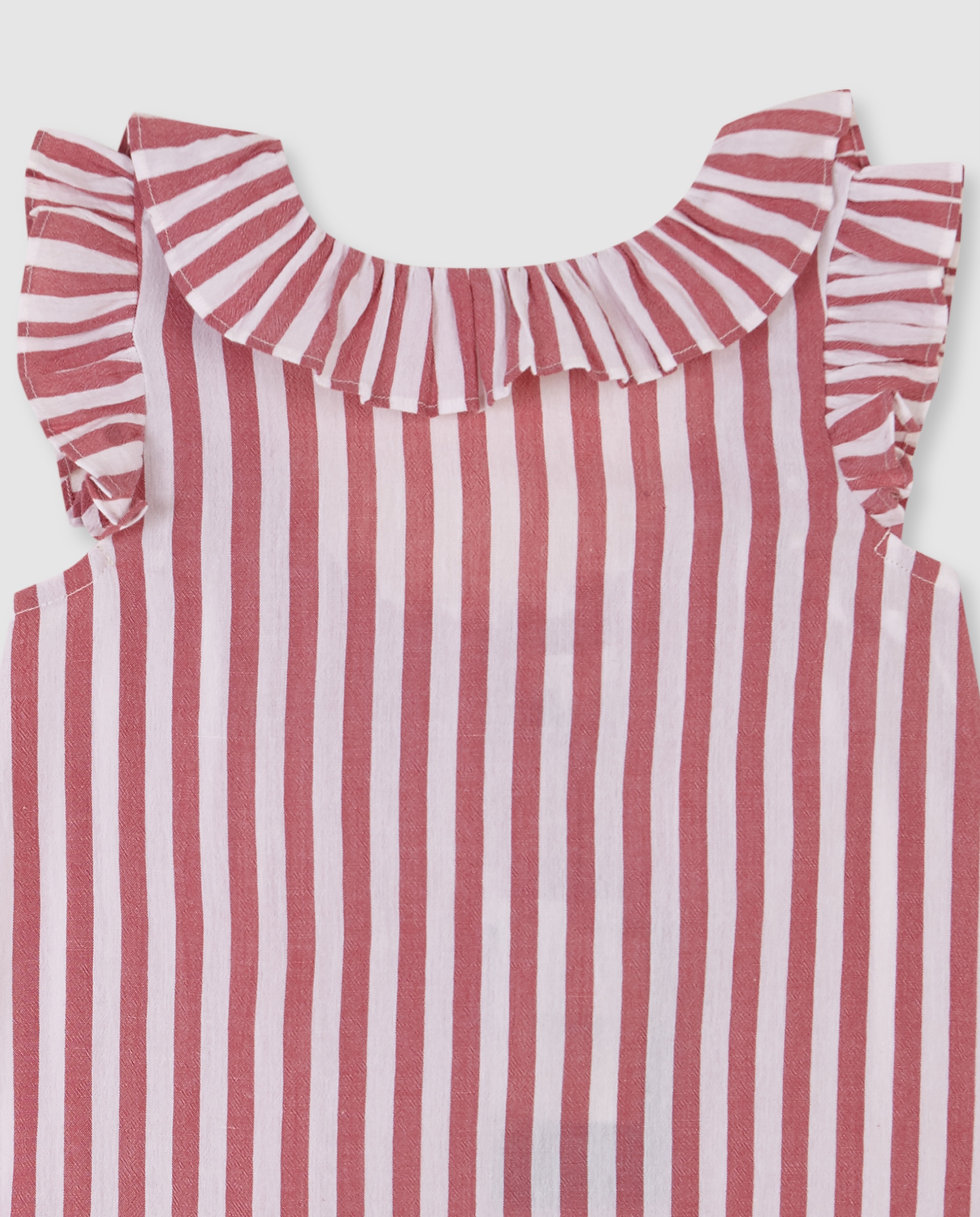 Vestido Infantil em Bambula Às Riscas Gocco Branco-3