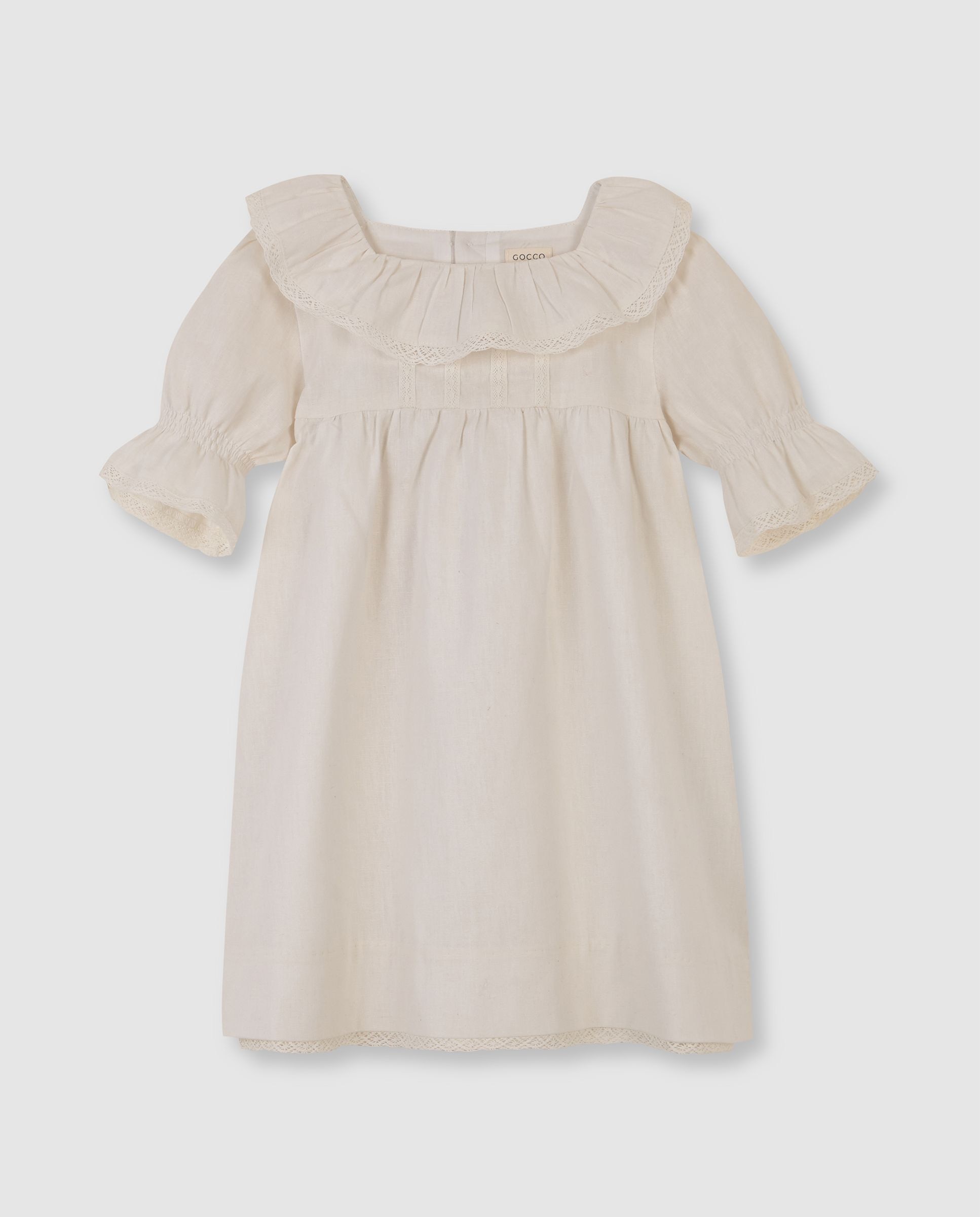 Vestido em Linho Infantil com Avental Gocco Branco-marfim-3