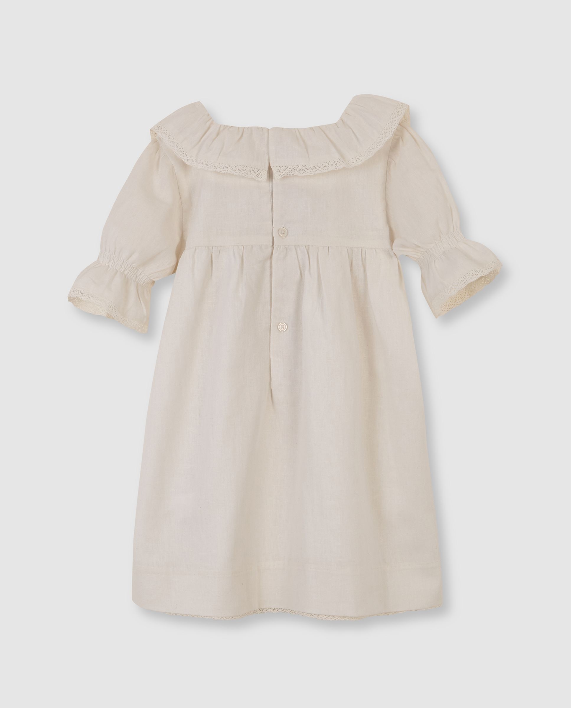 Vestido em Linho Infantil com Avental Gocco Branco-marfim-5