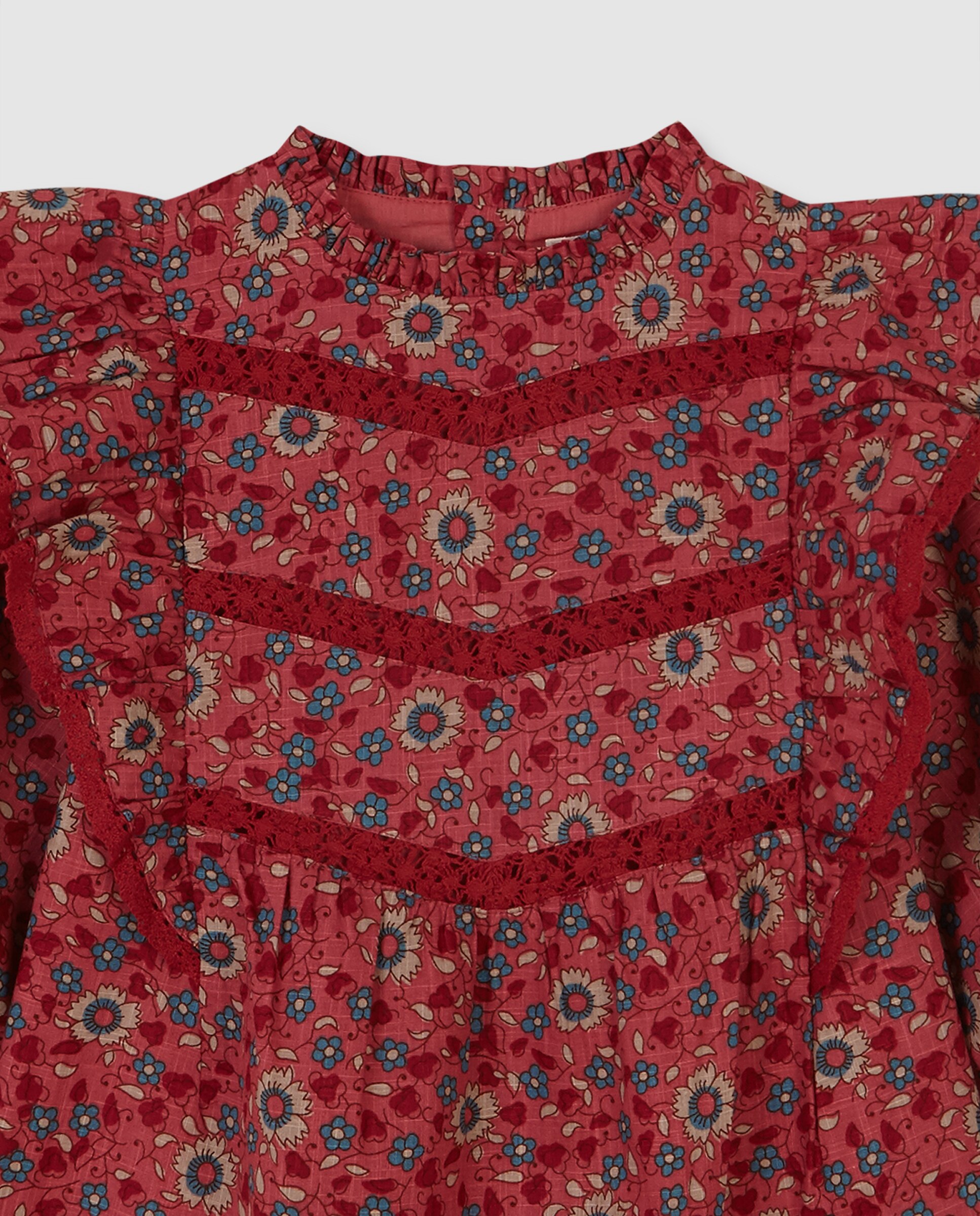 Vestido Infantil com Estampado de Flores com Folhos Gocco Coral-3