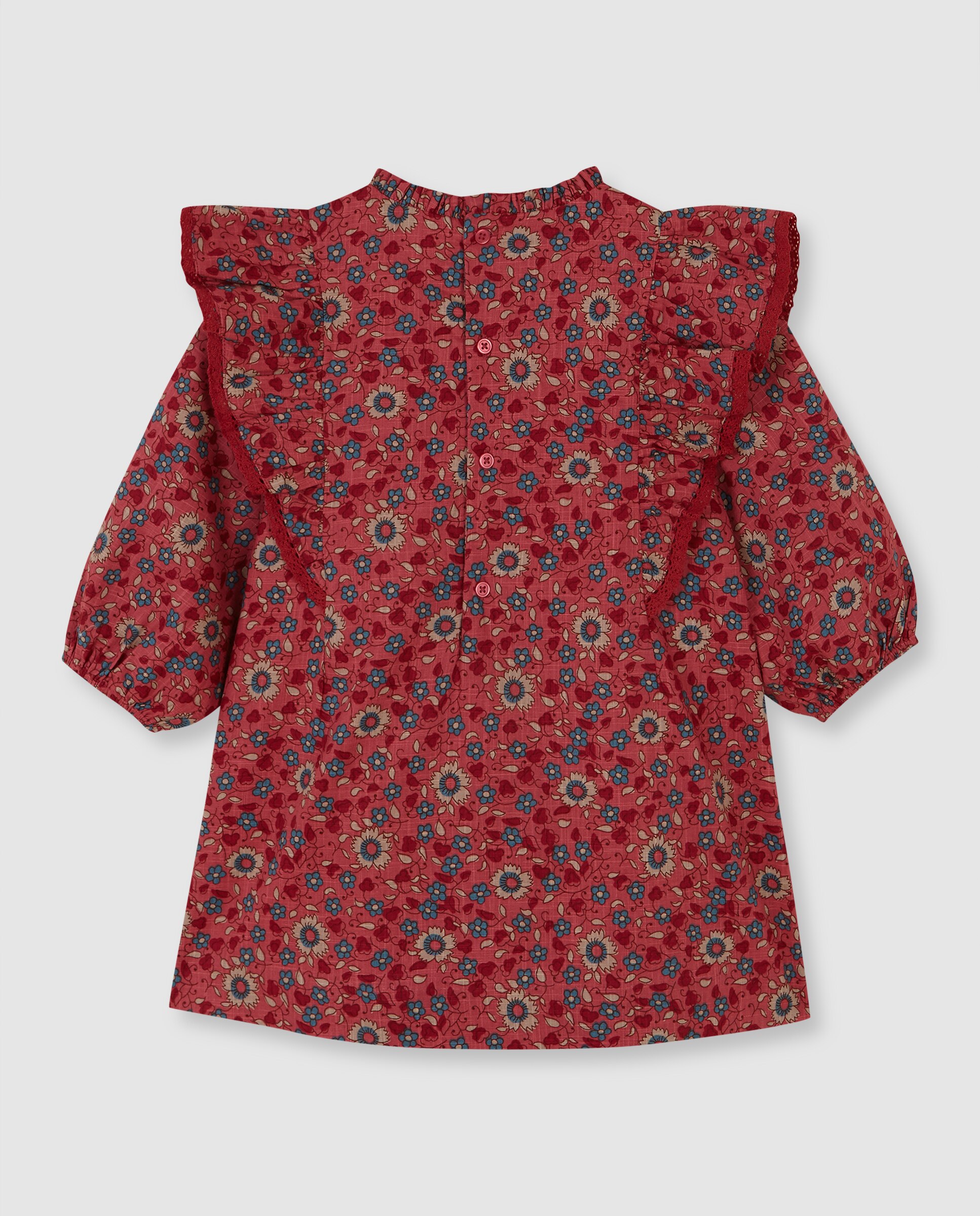 Vestido Infantil com Estampado de Flores com Folhos Gocco Coral-2