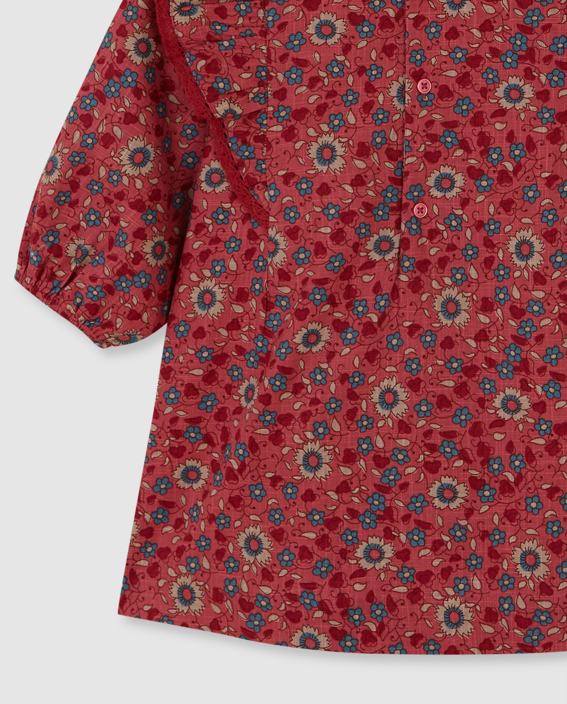 Vestido Infantil com Estampado de Flores com Folhos Gocco Coral-4