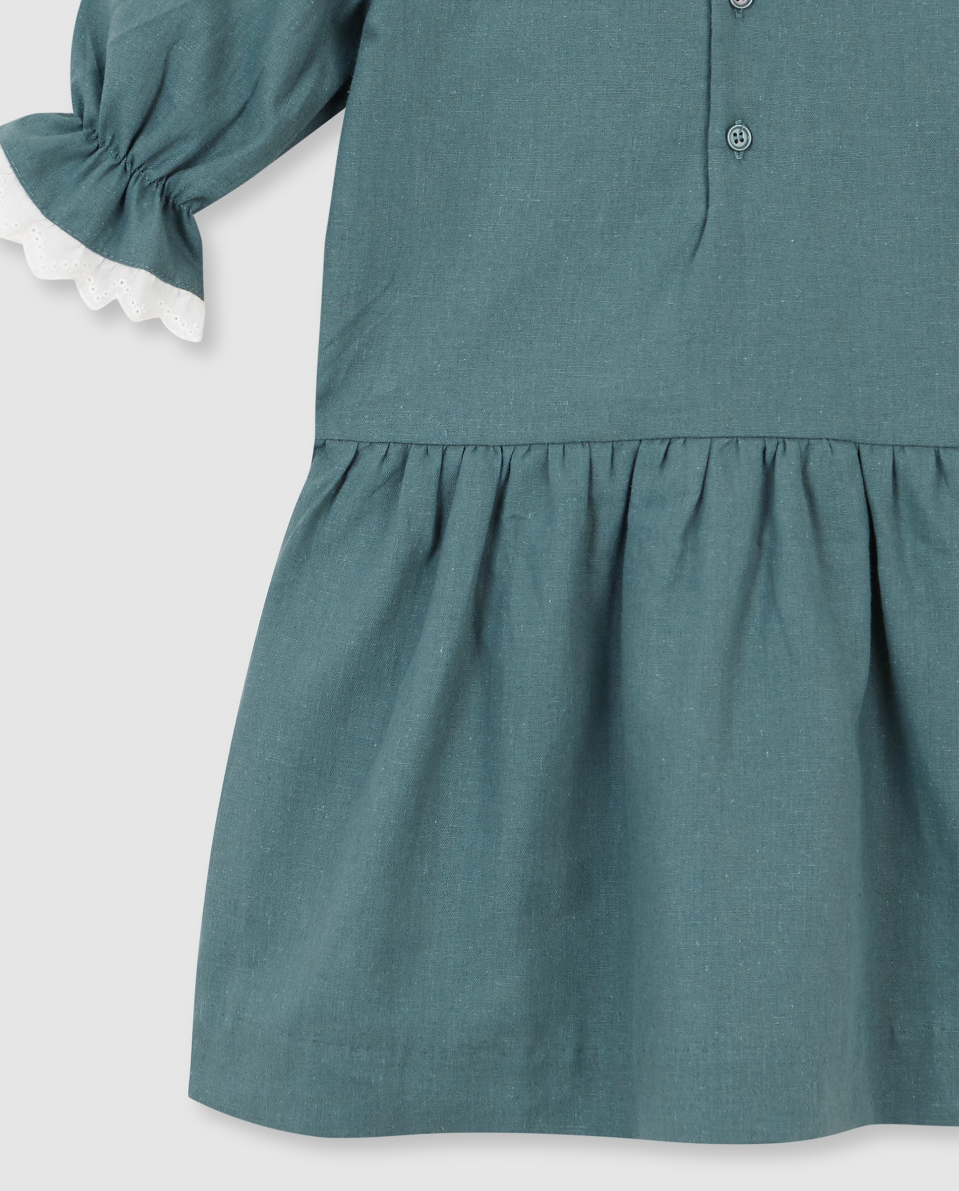 Vestido Infantil de Linho com Tiras Bordadas Verde-6