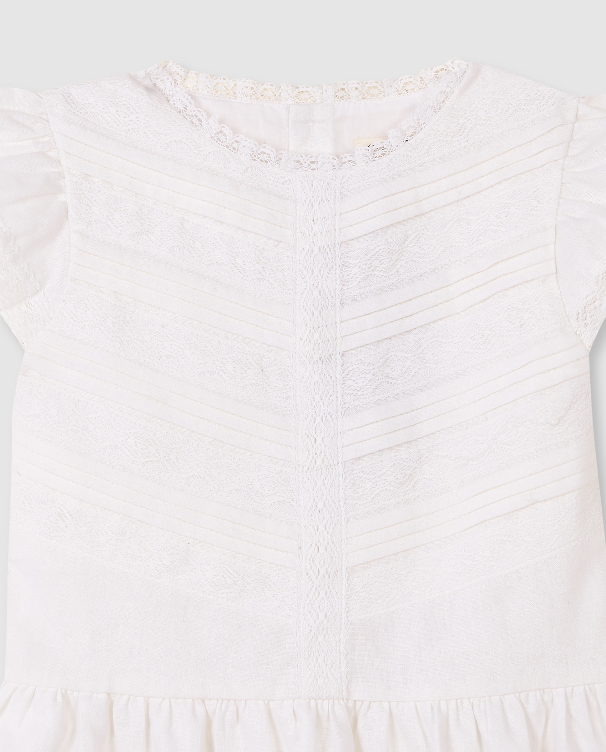 Vestido Infantil de Linho com Tiras Bordadas Gocco Branco-marfim-5