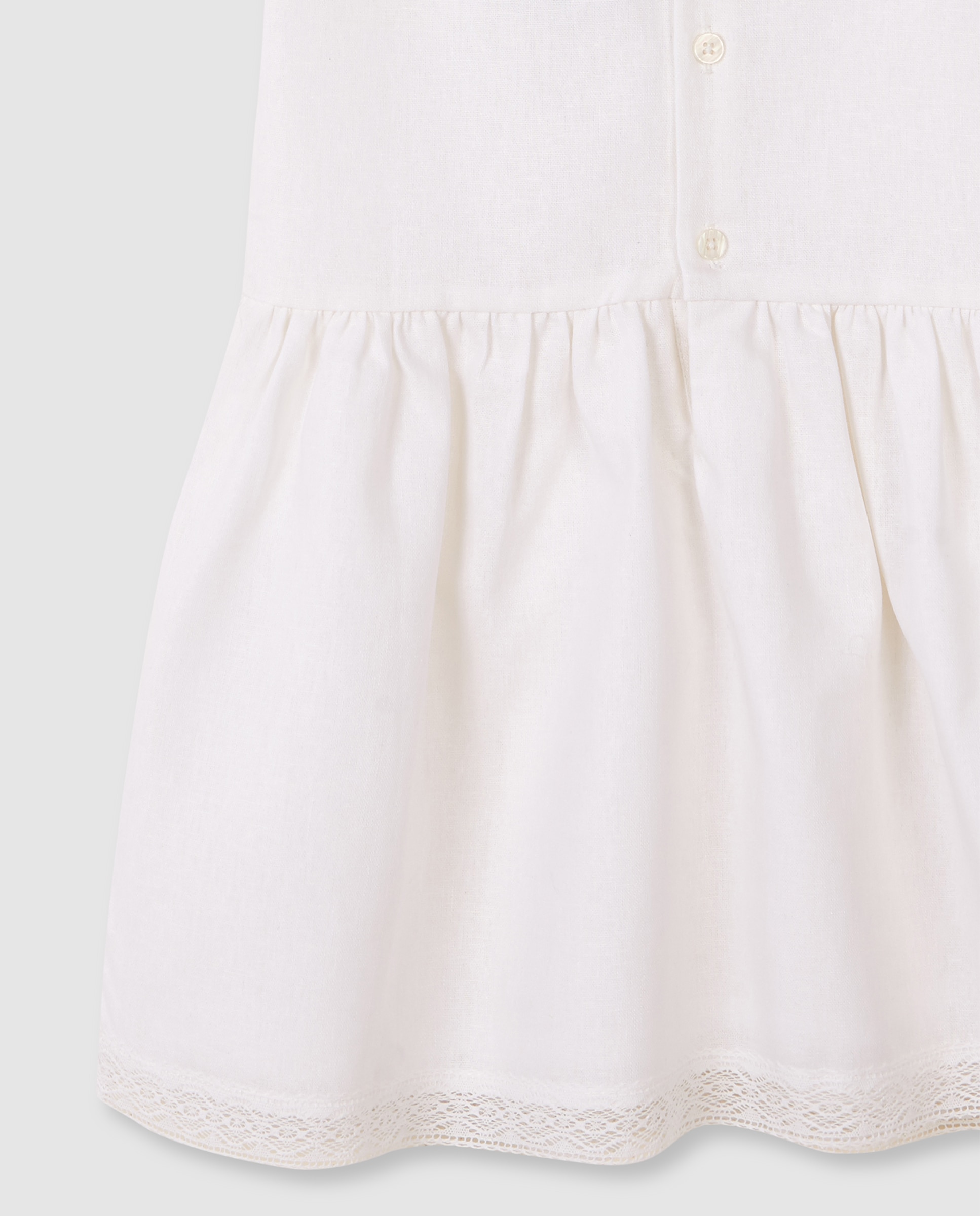 Vestido Infantil de Linho com Tiras Bordadas Gocco Branco-marfim-6