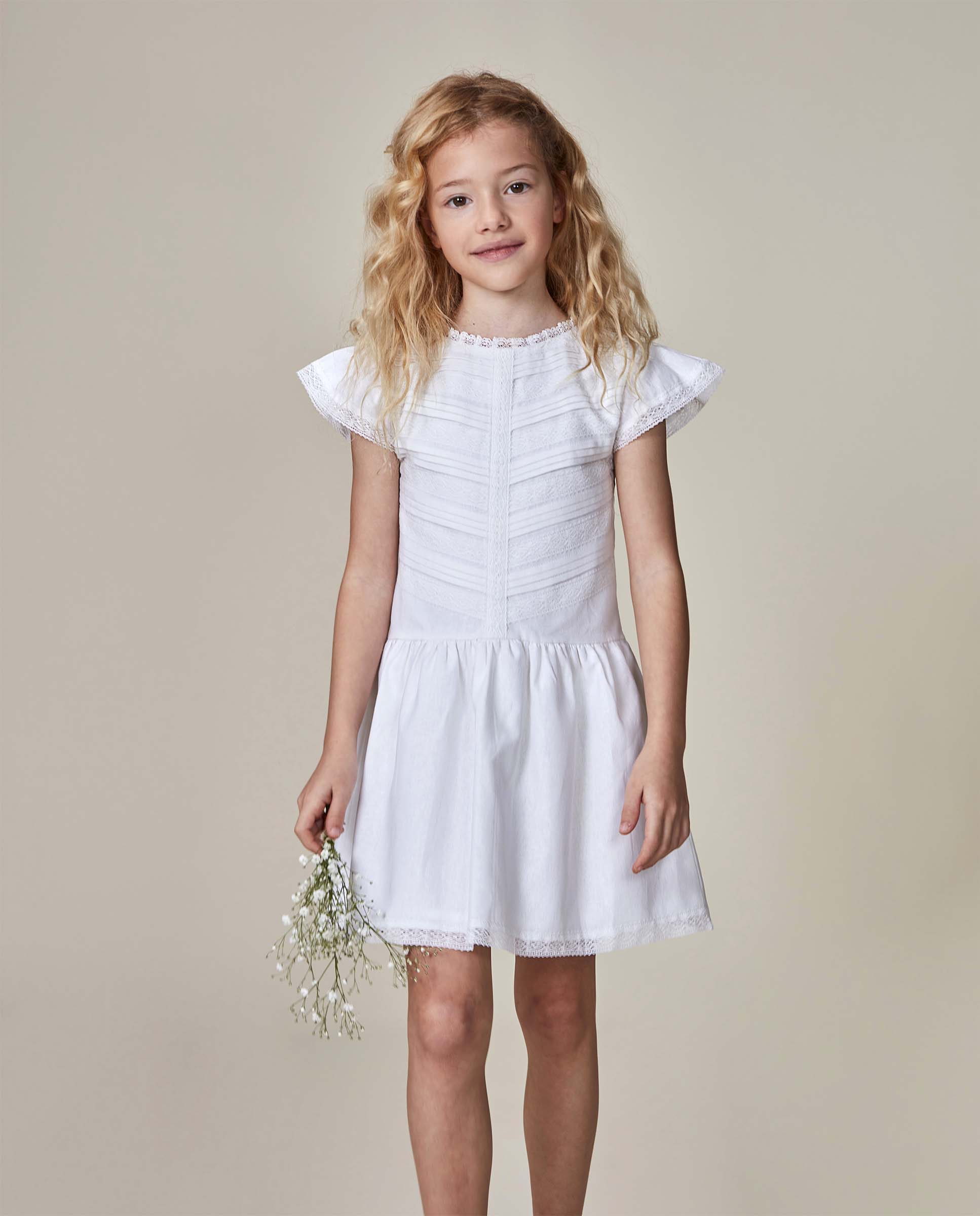 Vestido Infantil de Linho com Tiras Bordadas Gocco Branco-marfim-2