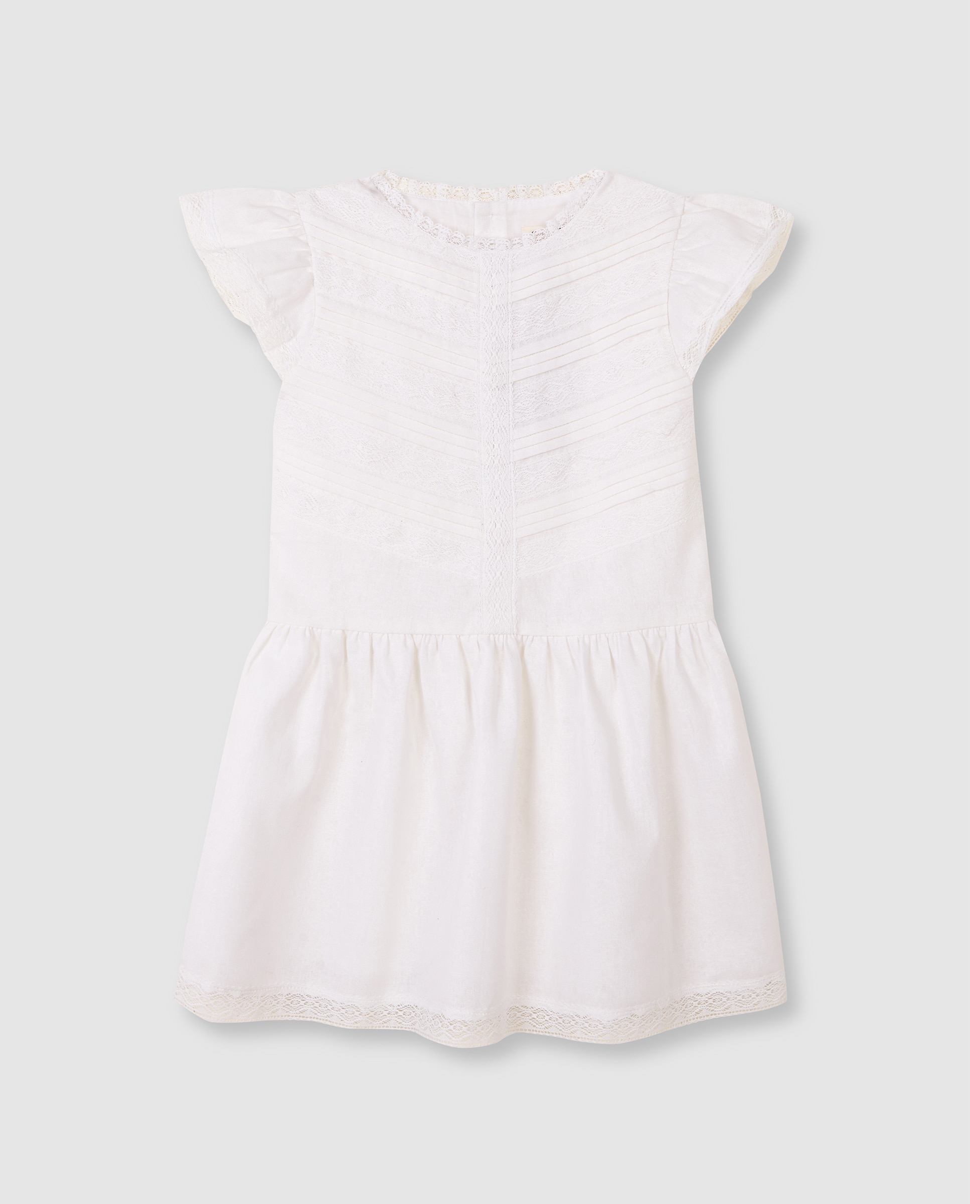 Vestido Infantil de Linho com Tiras Bordadas Gocco Branco-marfim-3