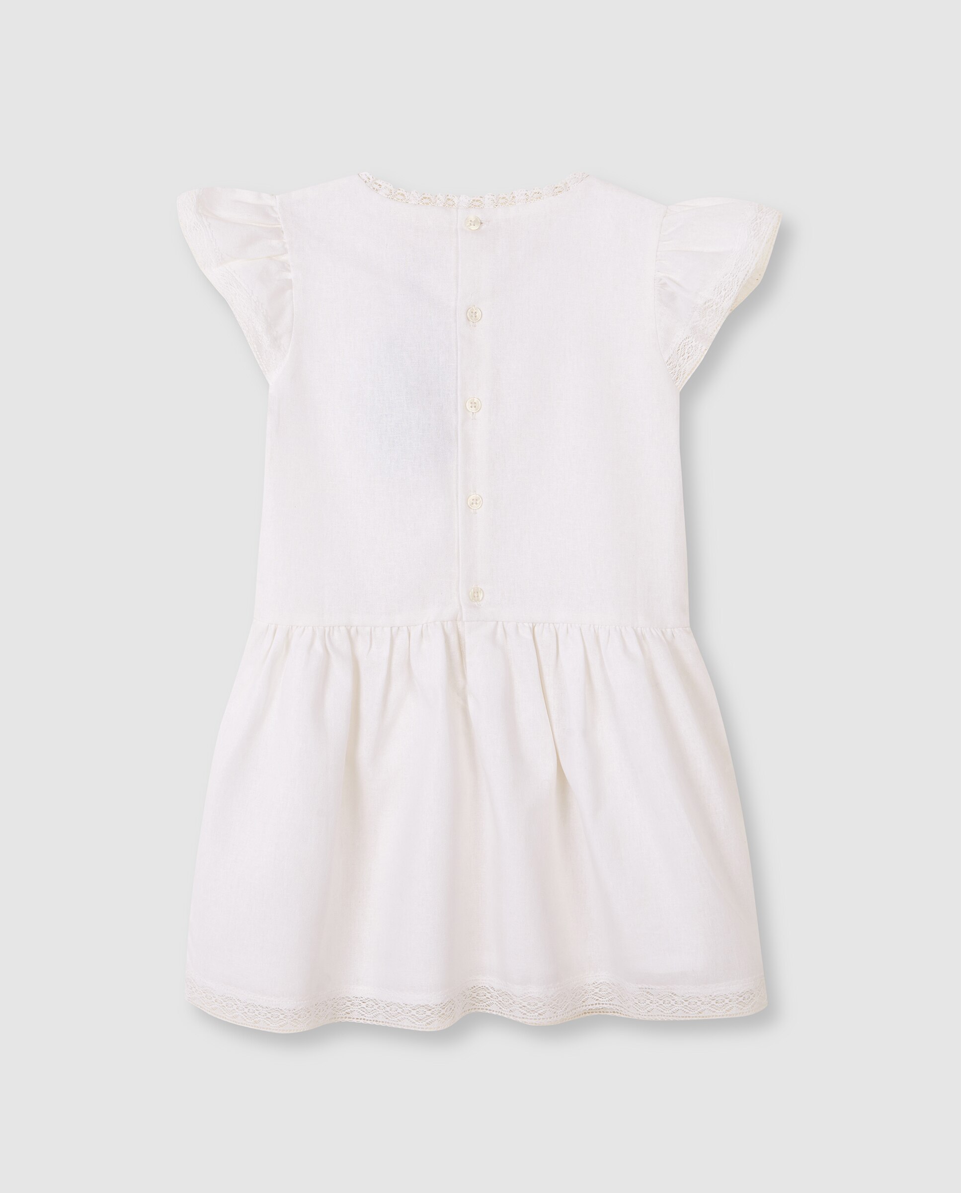 Vestido Infantil de Linho com Tiras Bordadas Gocco Branco-marfim-4