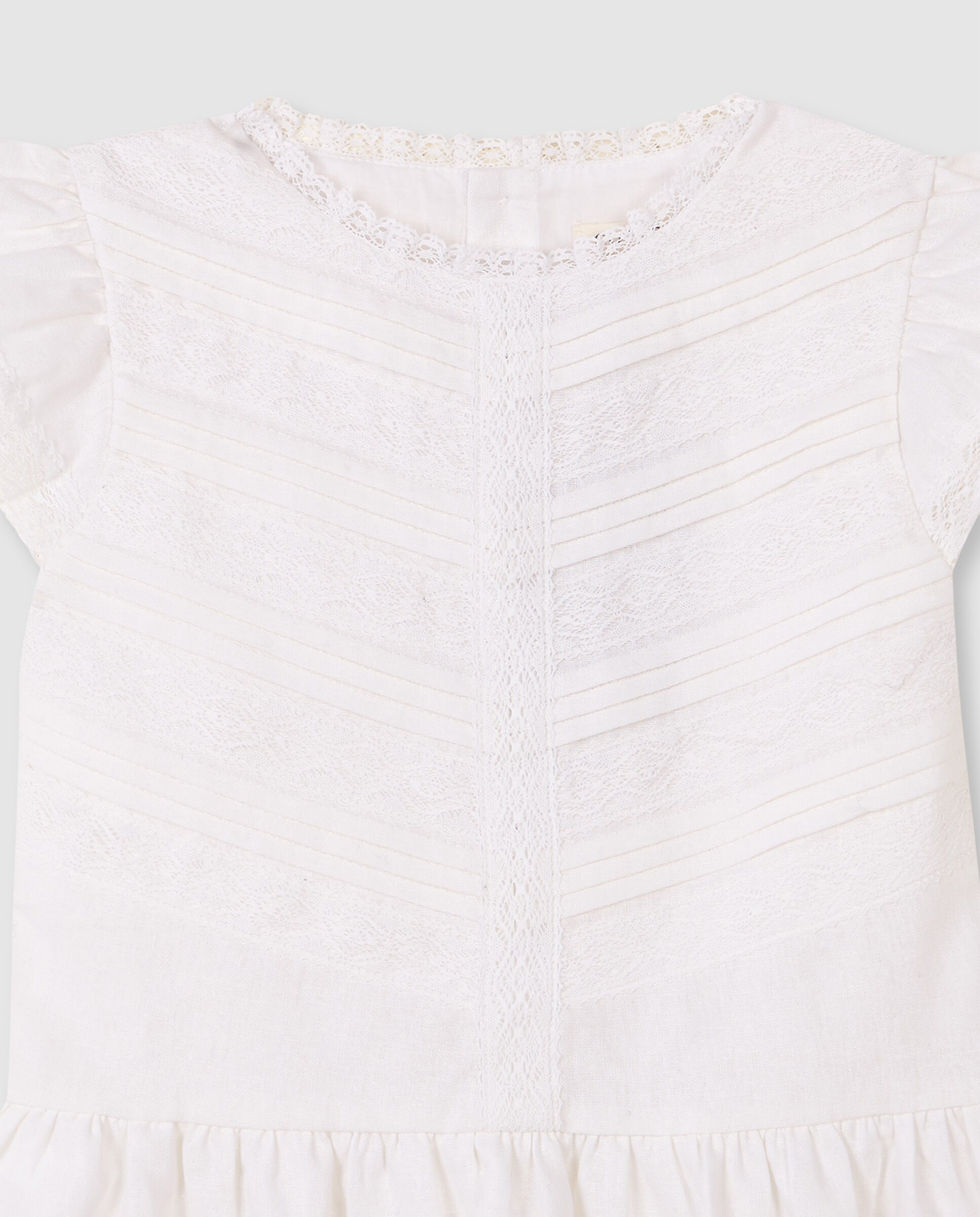 Vestido Infantil de Linho com Tiras Bordadas Gocco Branco-marfim-5