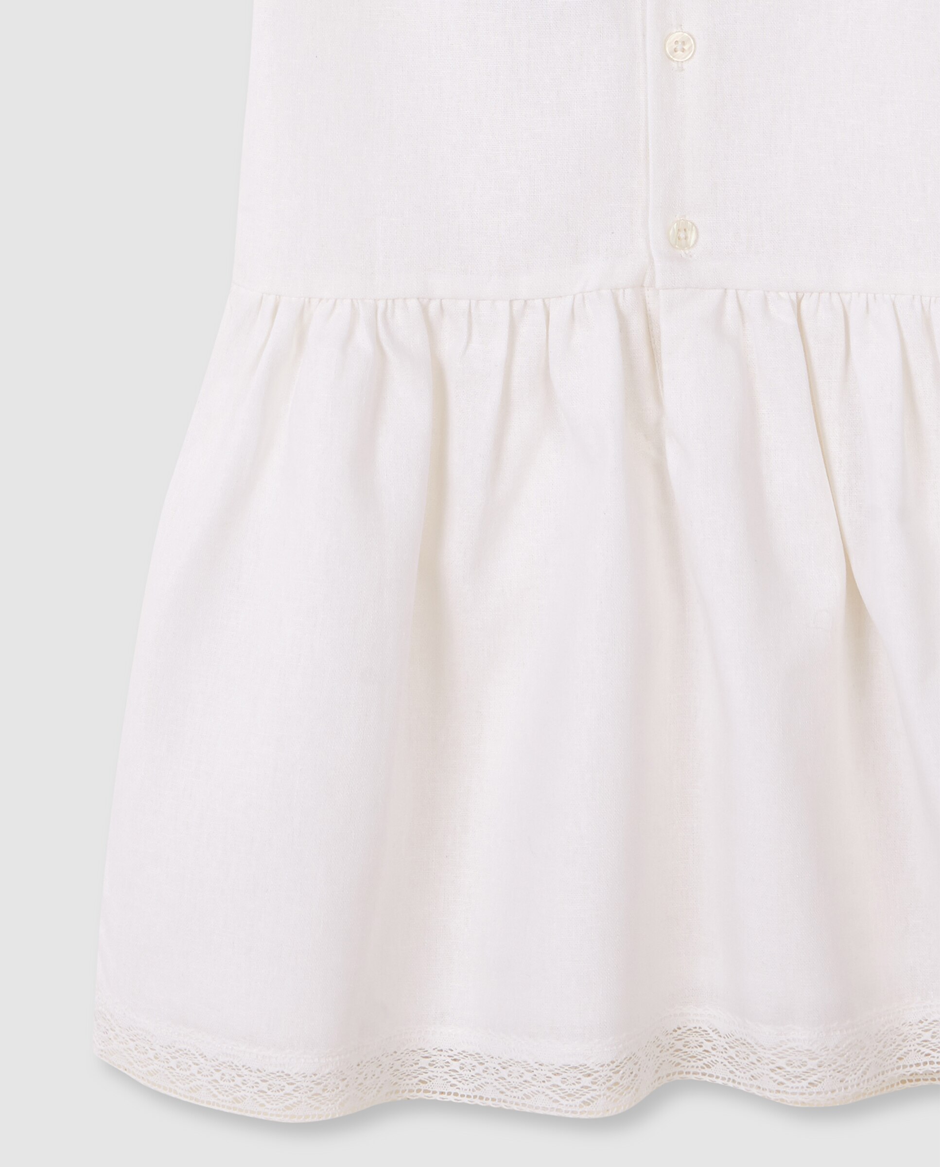 Vestido Infantil de Linho com Tiras Bordadas Gocco Branco-marfim-6