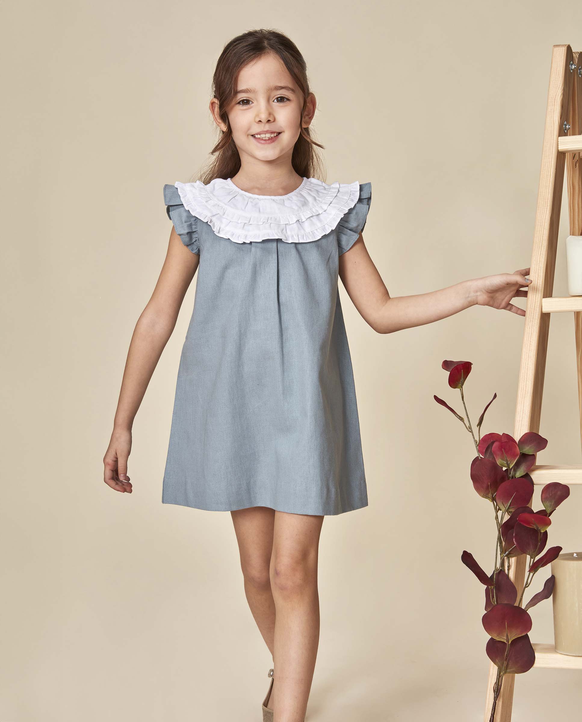 Imagem 0 de Vestido em Linho Infantil com Gola em Contraste