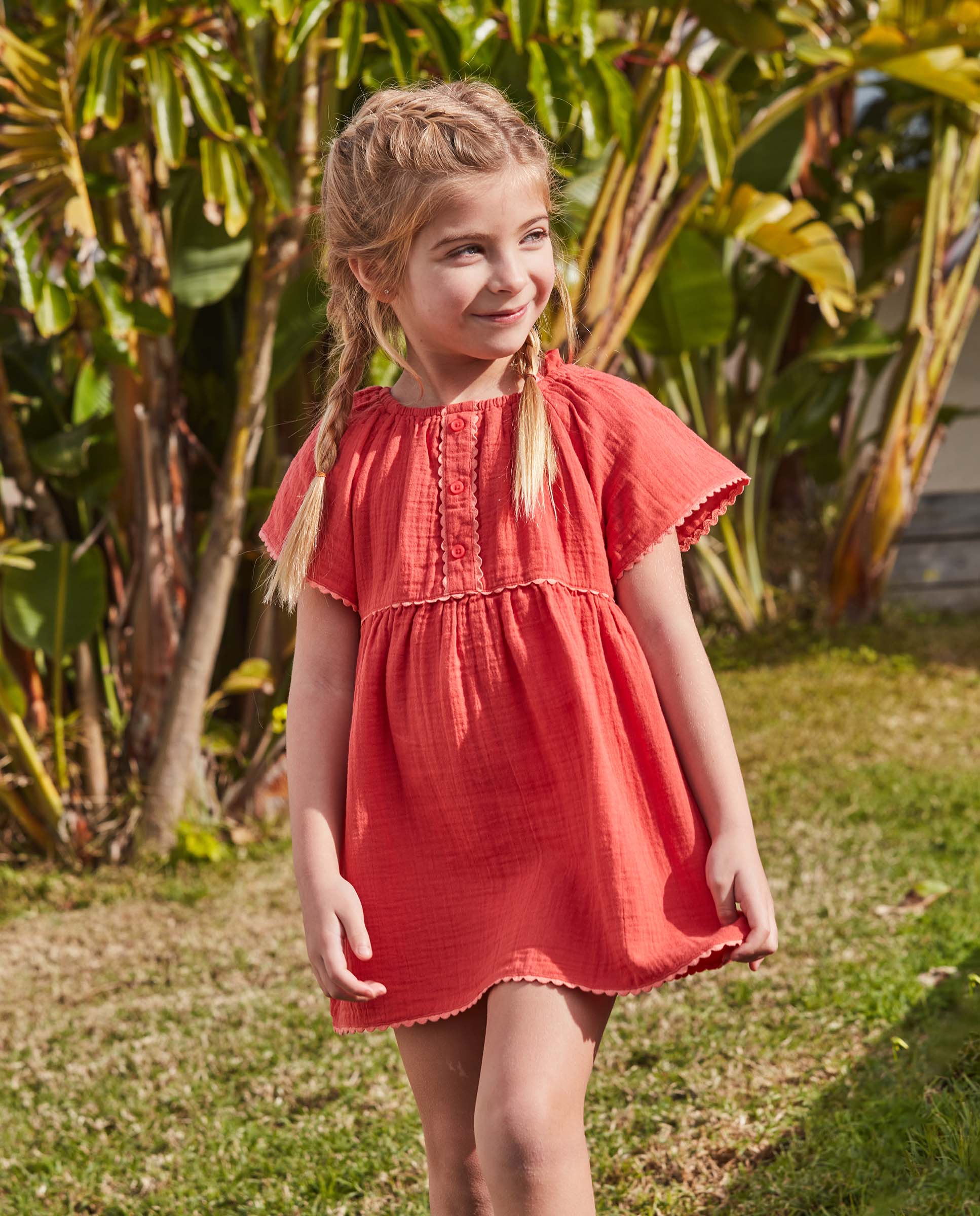 Vestido Infantil com Ric Rac em Contraste Gocco Laranja-5