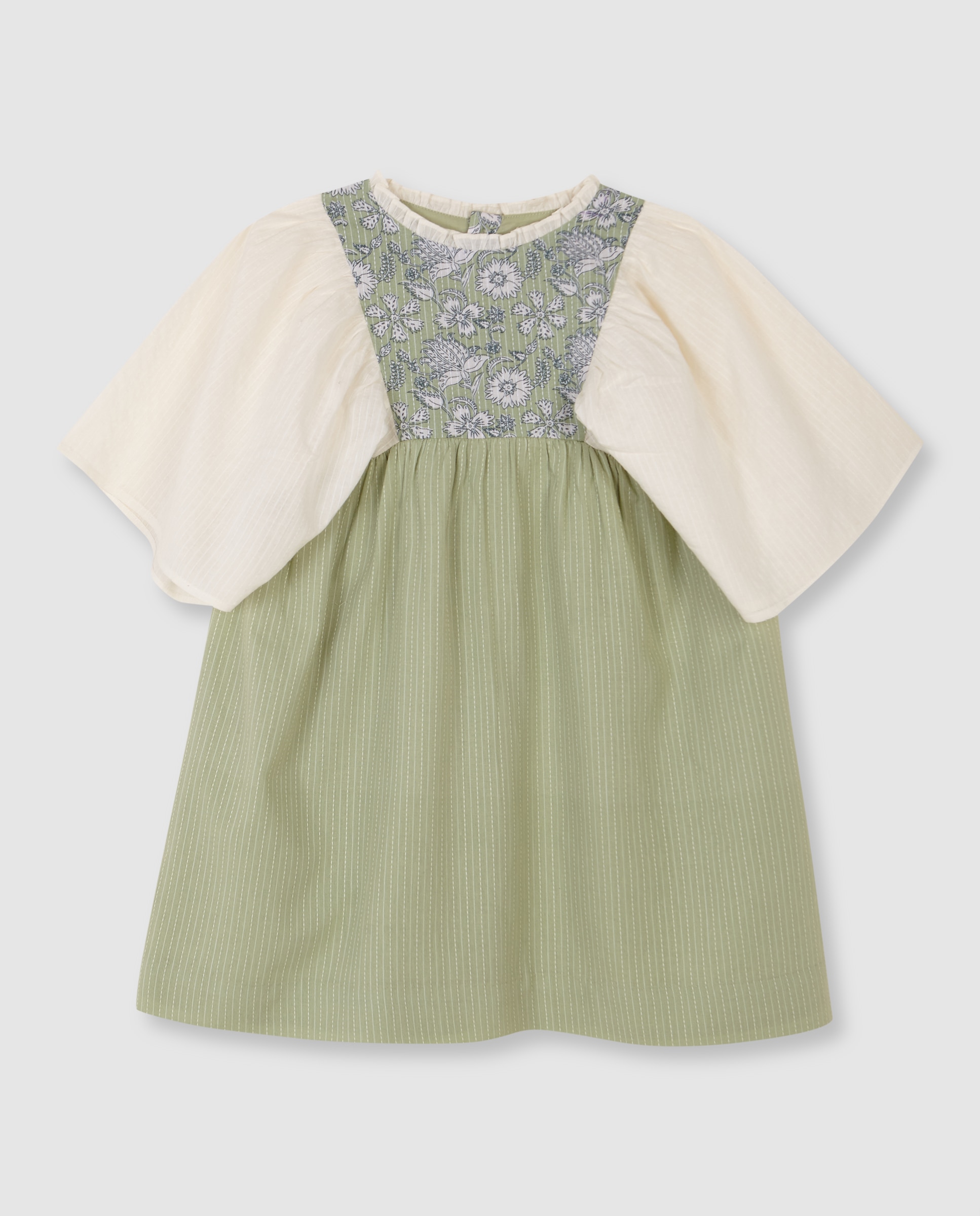 Vestido Infantil com Peitilho Estampado Branco / Verde-3