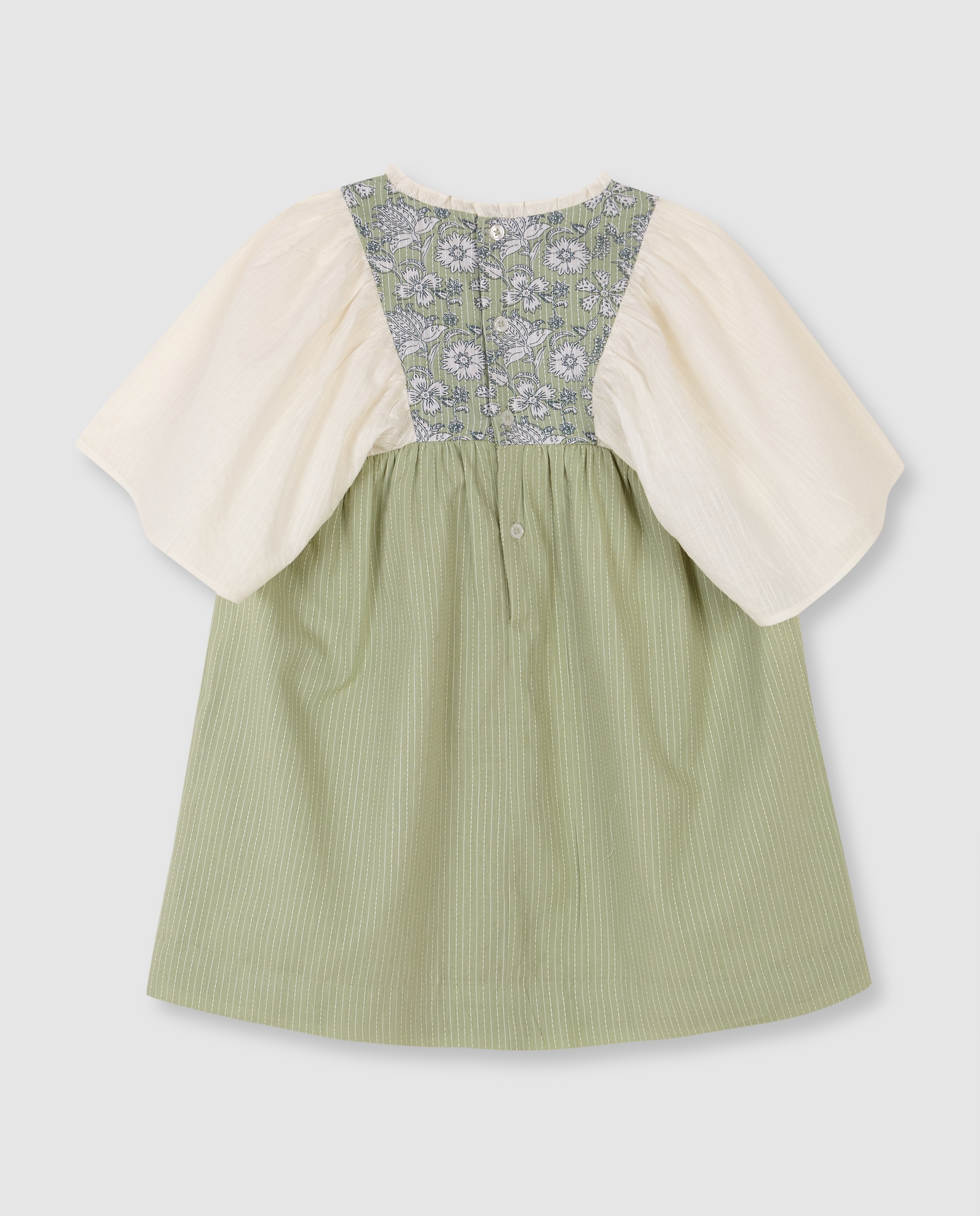 Vestido Infantil com Peitilho Estampado Branco / Verde-4