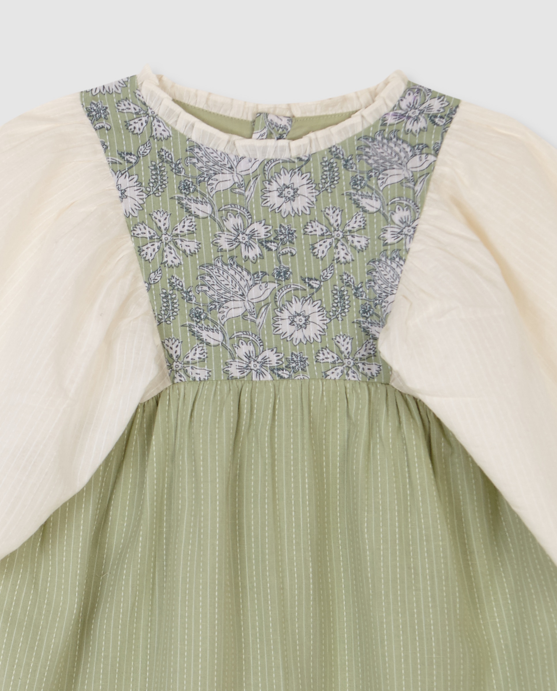 Vestido Infantil com Peitilho Estampado Branco / Verde-5
