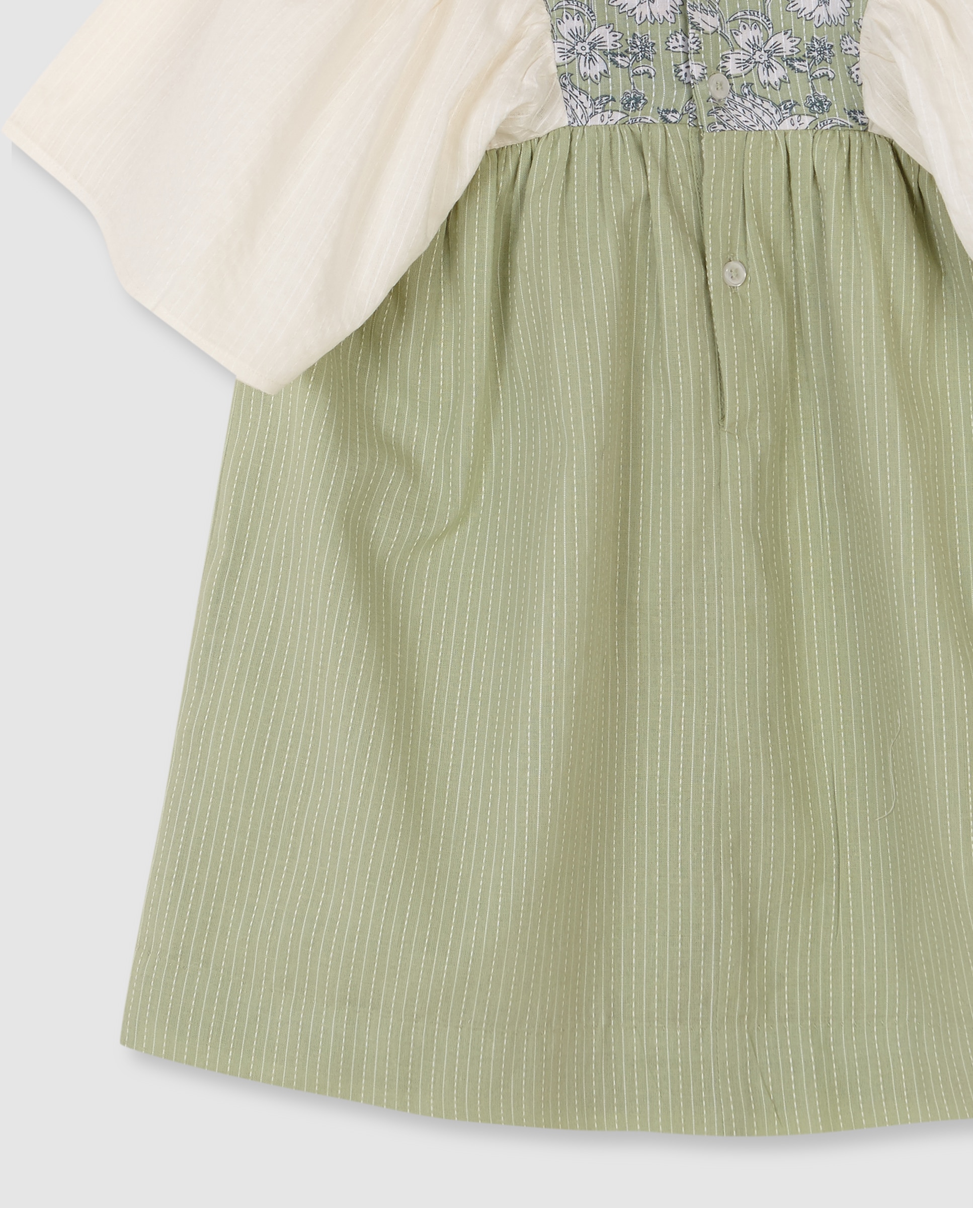 Vestido Infantil com Peitilho Estampado Branco / Verde-6