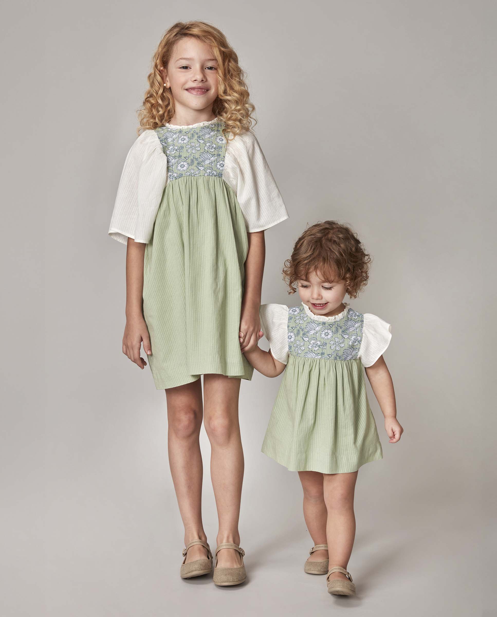 Vestido Infantil com Peitilho Estampado Branco / Verde-7
