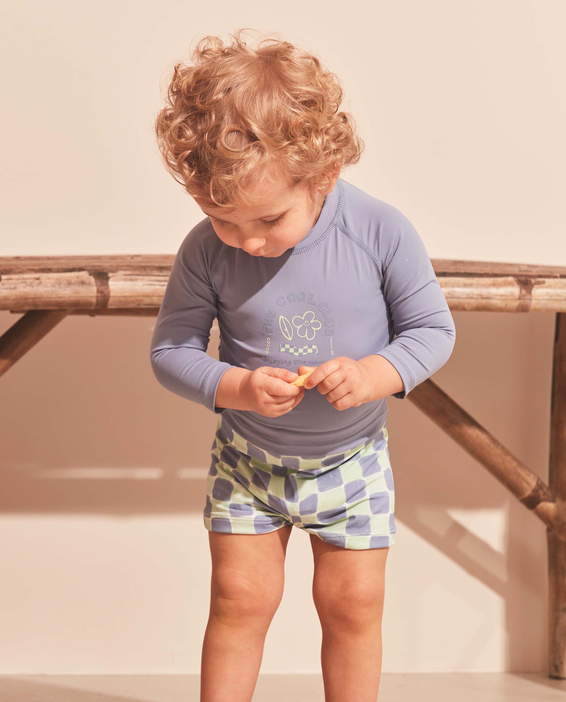 Fato de Banho para Bebé com Estampado Aos Quadrados Gocco Azul / Branco-5