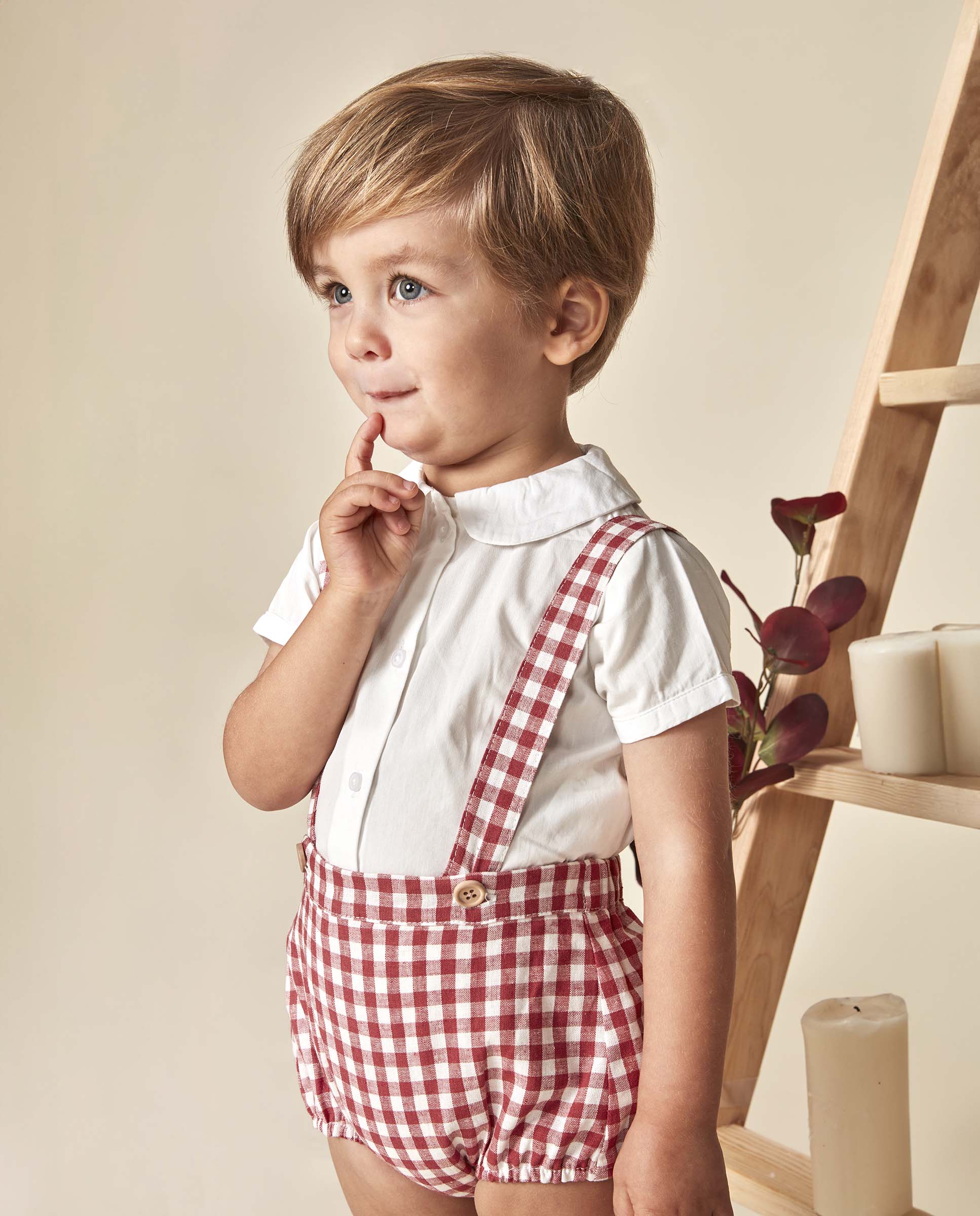 Camisa para Bebé com Manga Curta de Linho Branco-marfim-1