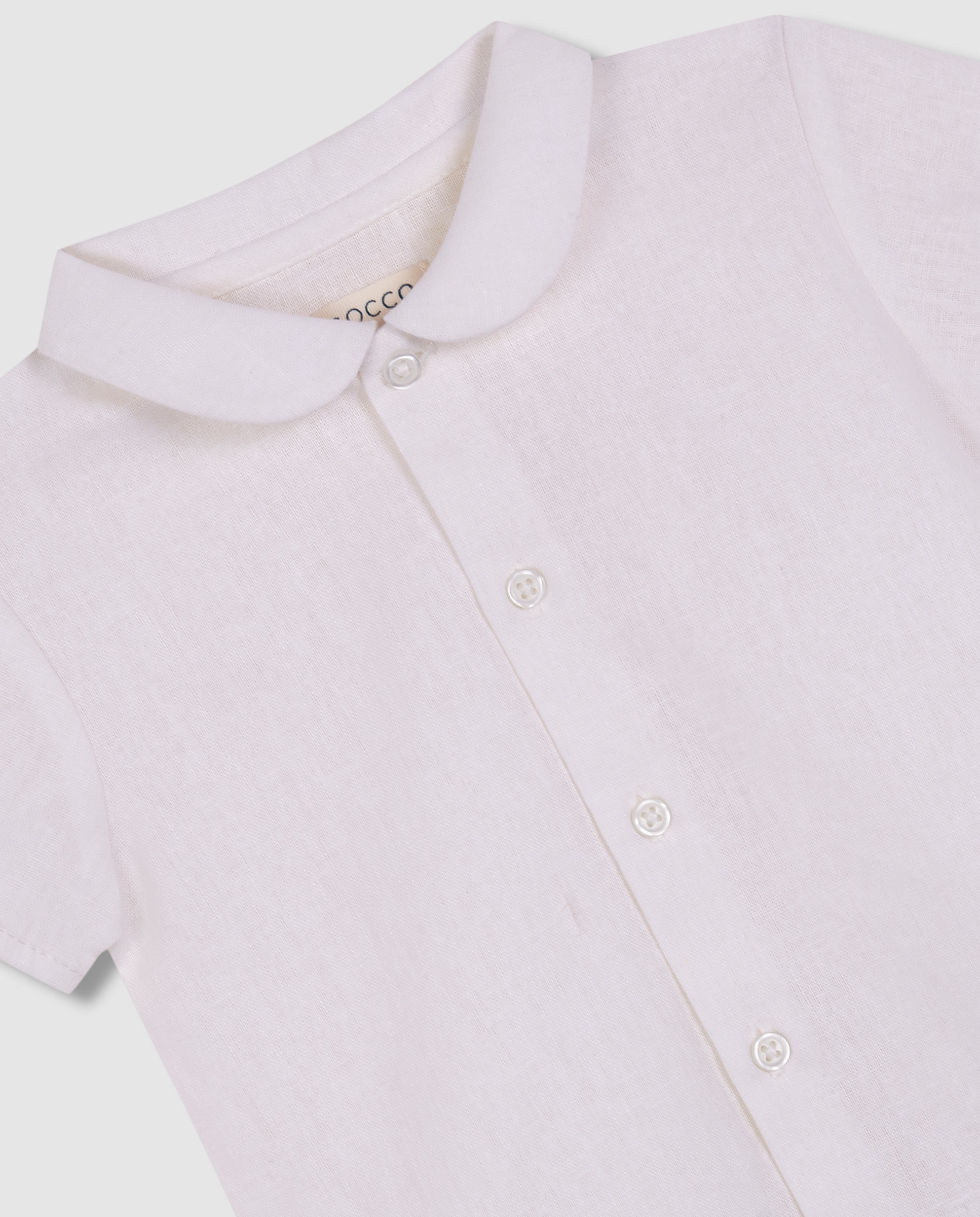 Camisa para Bebé com Manga Curta de Linho Branco-marfim-4