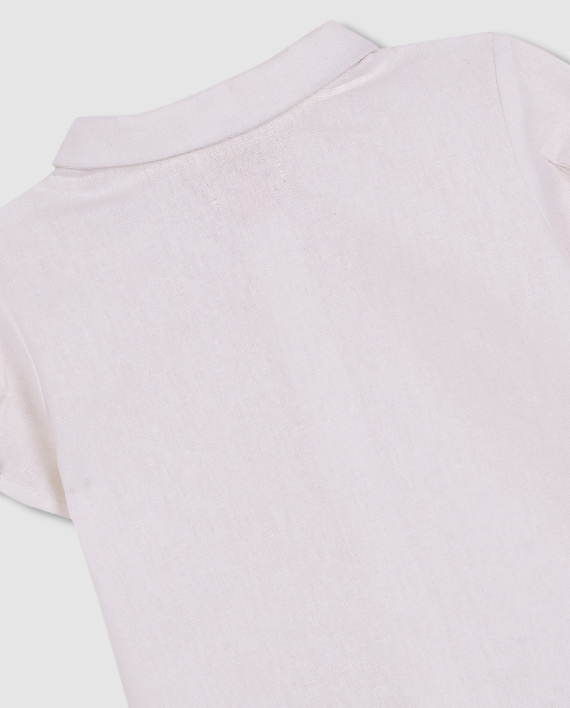 Camisa para Bebé com Manga Curta de Linho Branco-marfim-5