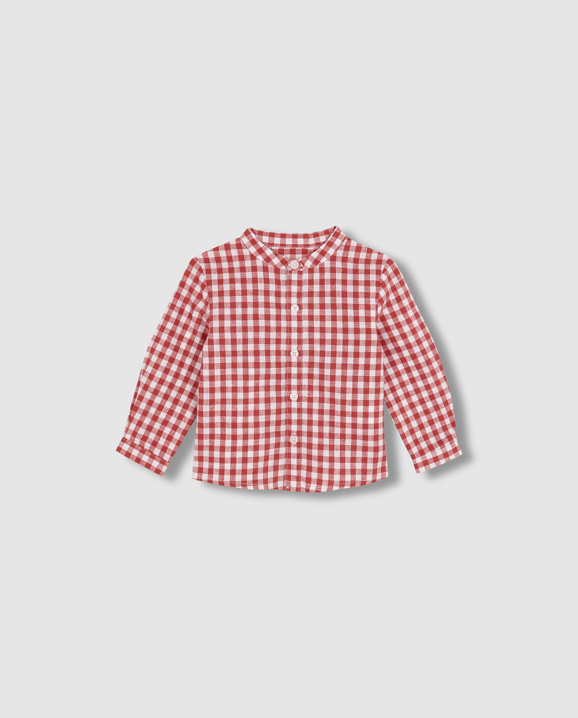 Camisa de Linho para Bebé Gola À Padre Aos Quadrados Gocco Rosa-3