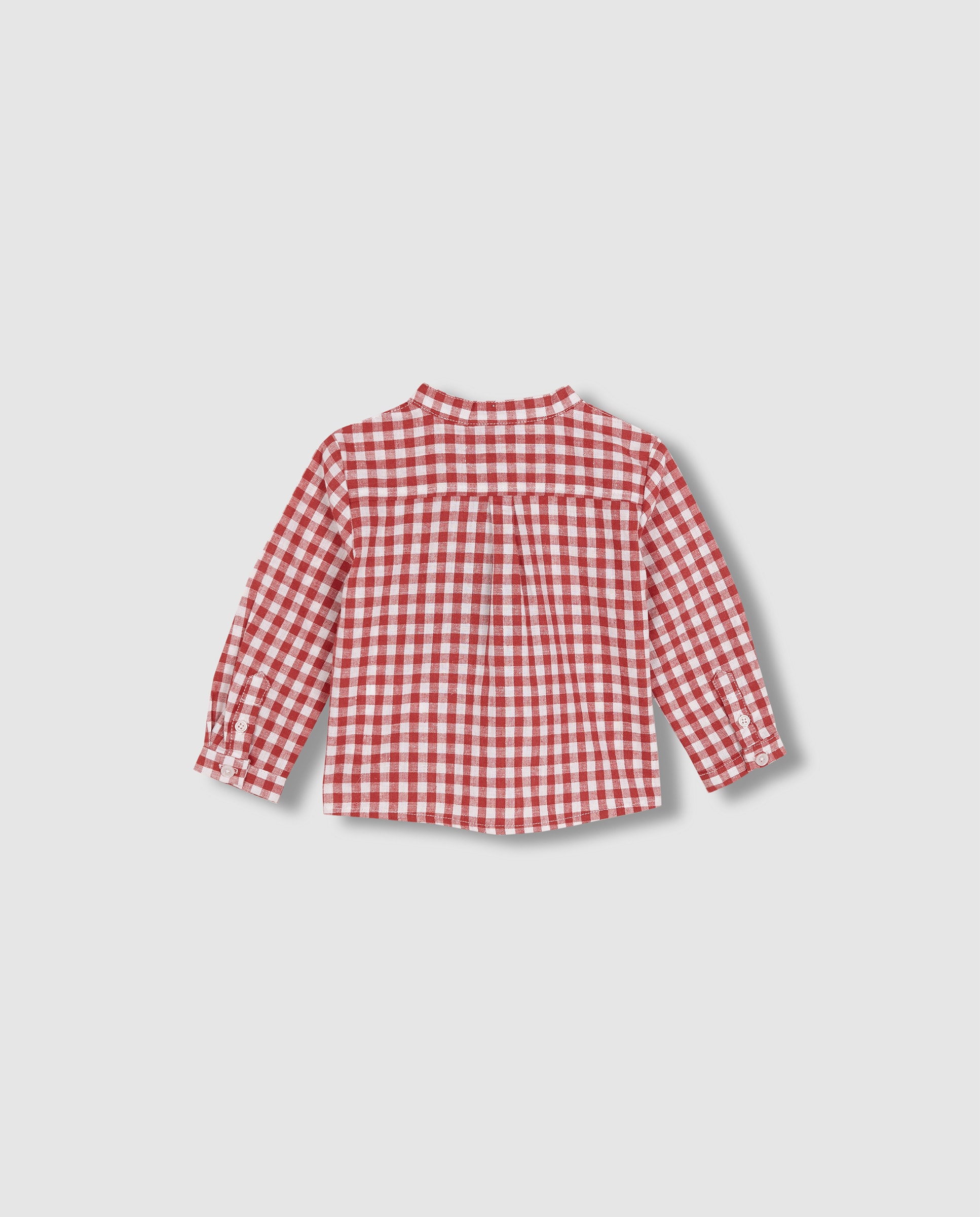 Camisa de Linho para Bebé Gola À Padre Aos Quadrados Gocco Rosa-4