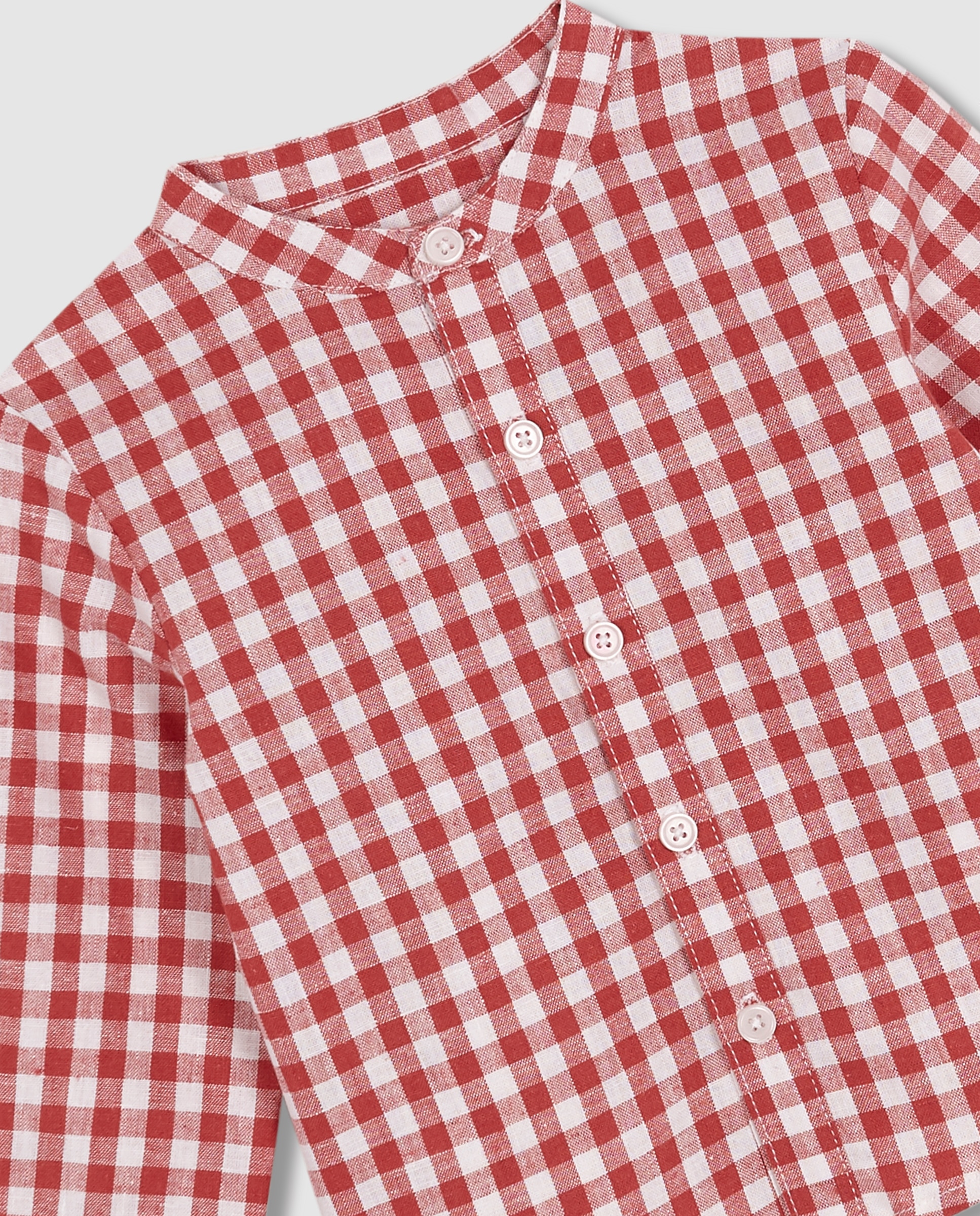 Camisa de Linho para Bebé Gola À Padre Aos Quadrados Gocco Rosa-5