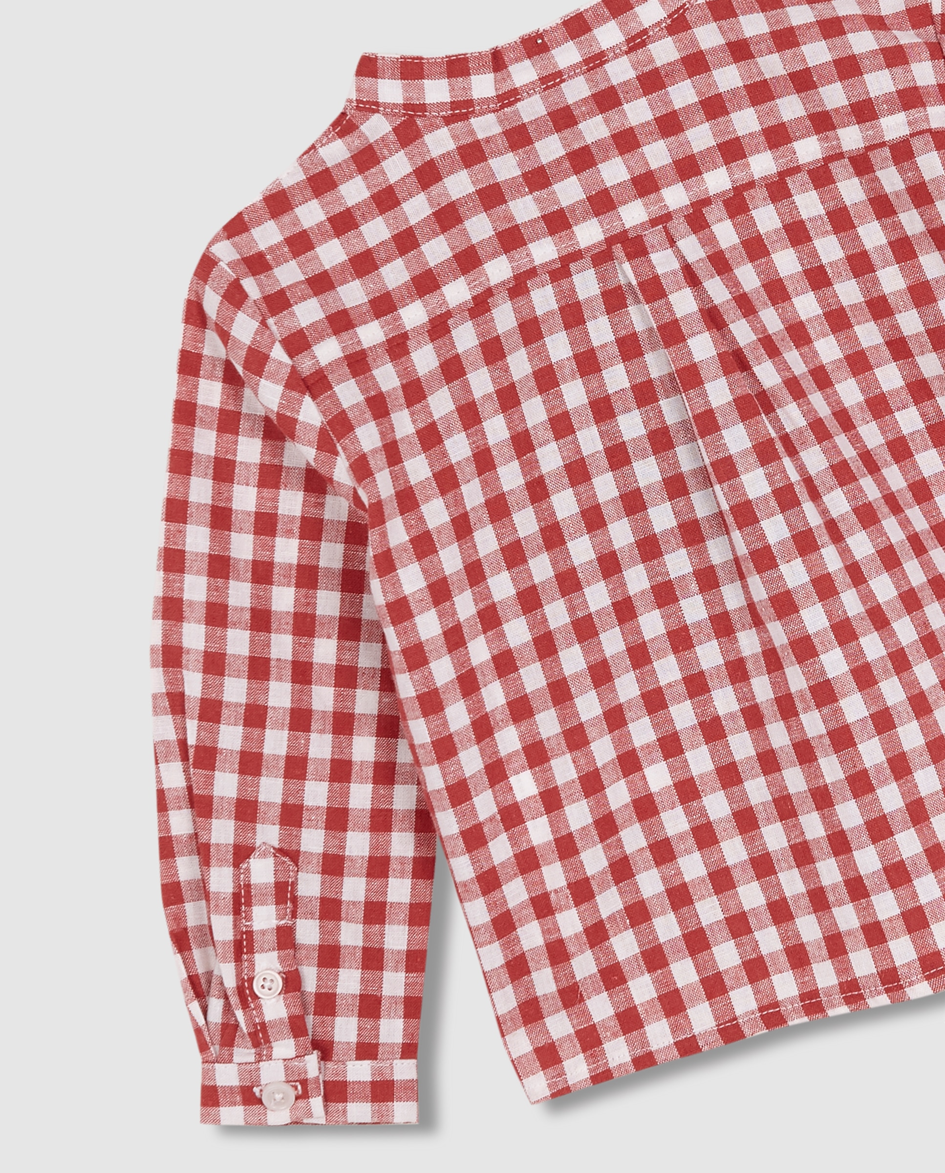 Camisa de Linho para Bebé Gola À Padre Aos Quadrados Gocco Rosa-6