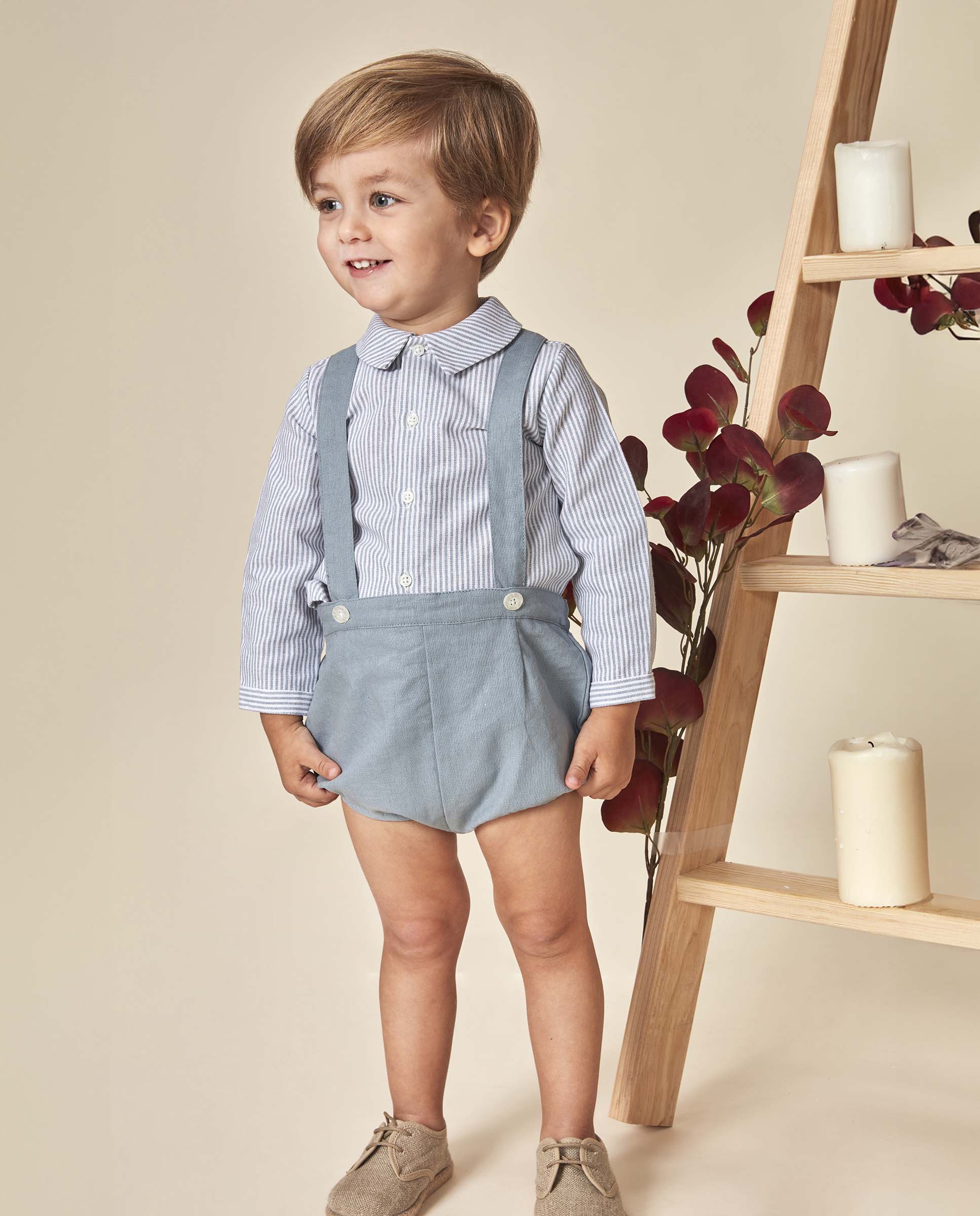 Camisa de Linho para Bebé Às Riscas Cinzento-claro-1