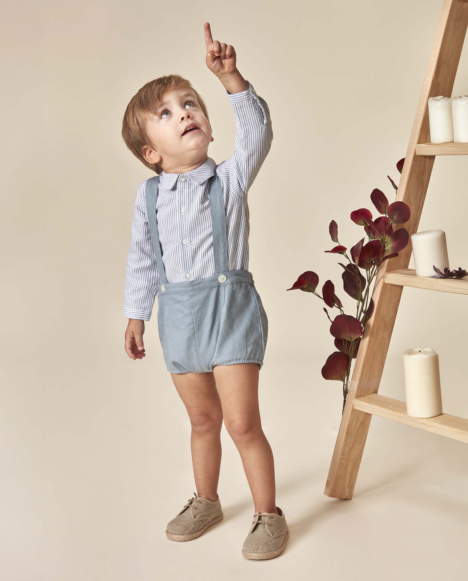 Camisa de Linho para Bebé Às Riscas Cinzento-claro-2