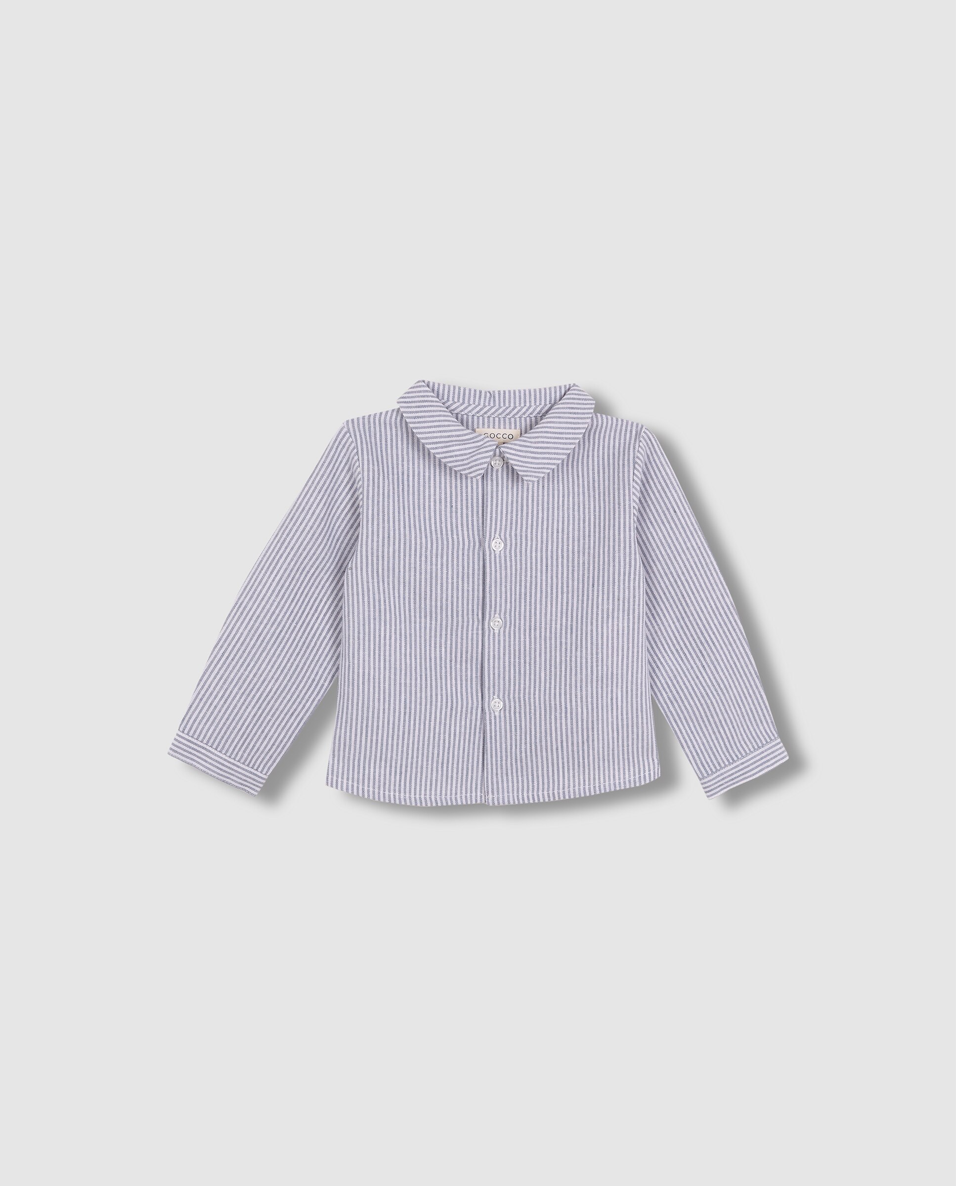 Camisa de Linho para Bebé Às Riscas Cinzento-claro-3