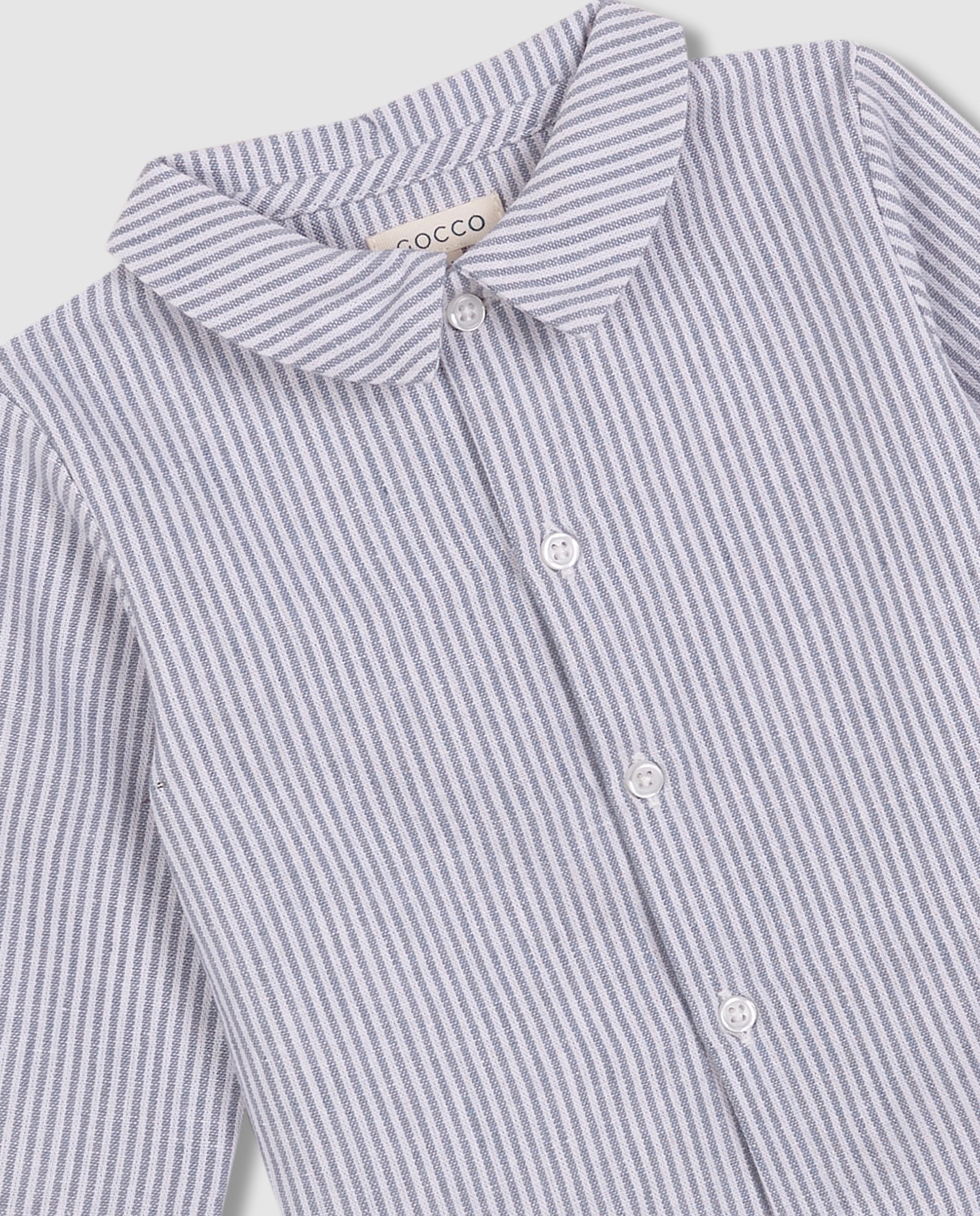 Camisa de Linho para Bebé Às Riscas Cinzento-claro-5