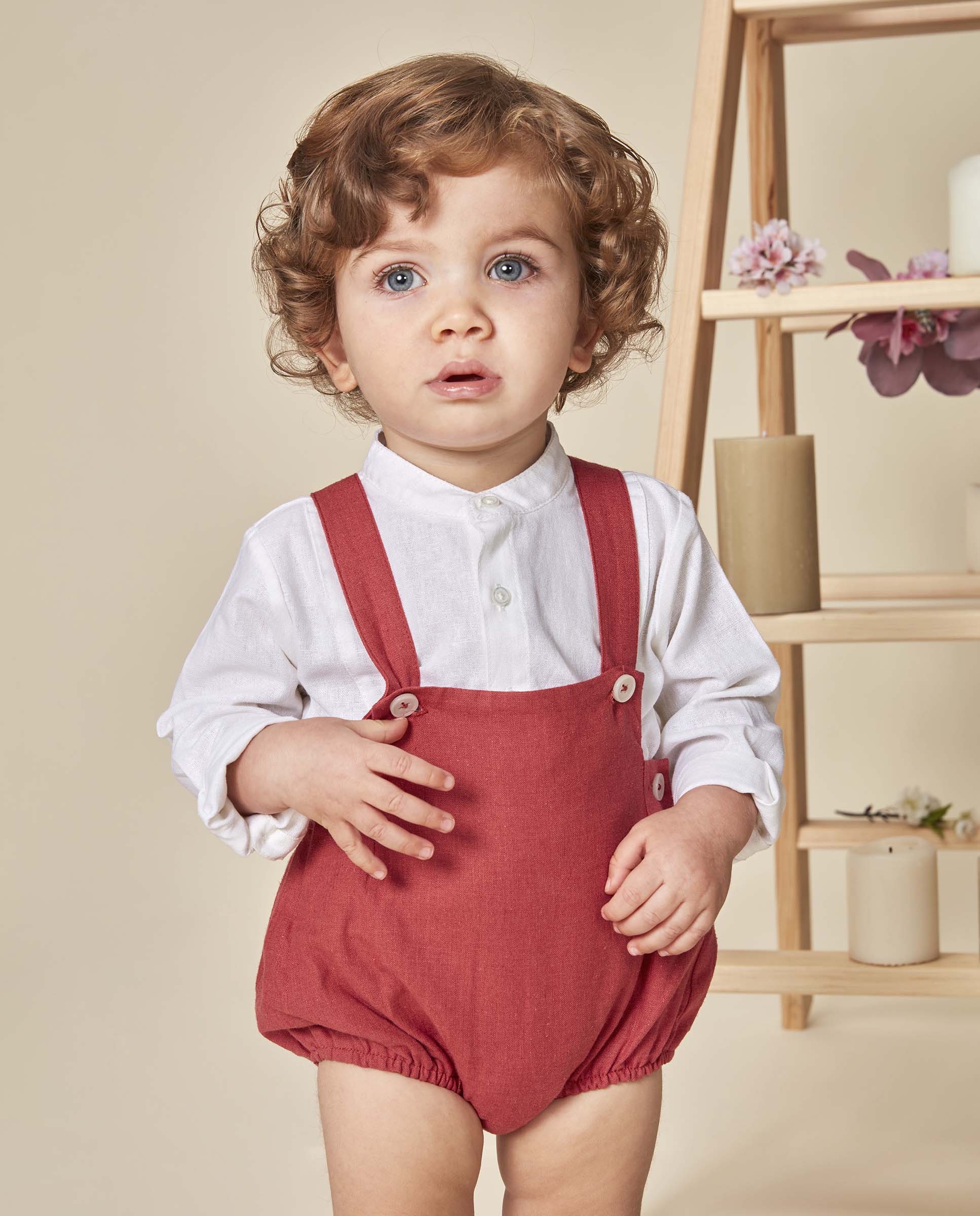 Bombacho para Bebé de Linho com Alças Rosa-2